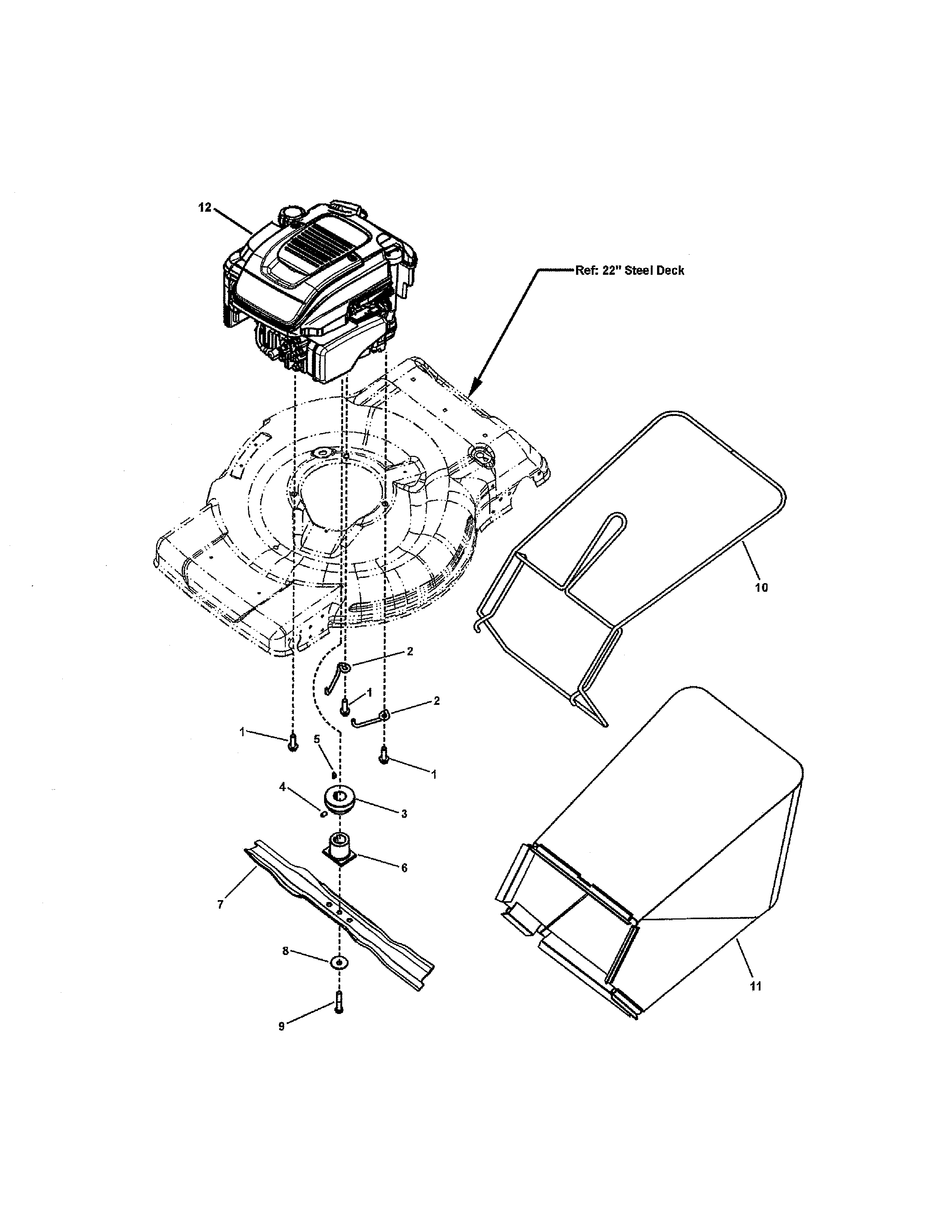 Snapper 7800707 engine/blade/grass bag diagram