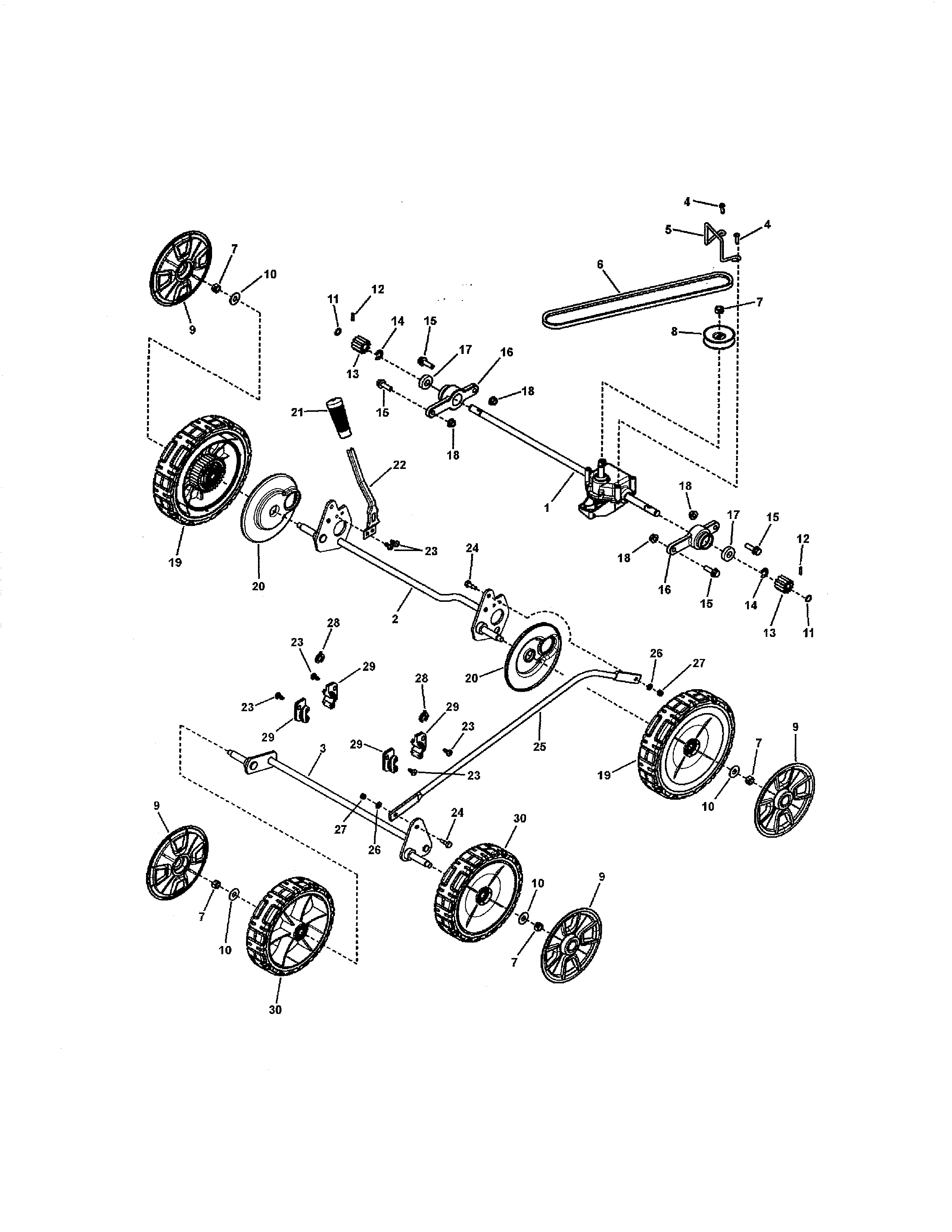 Snapper 7800707 transmission & wheels diagram