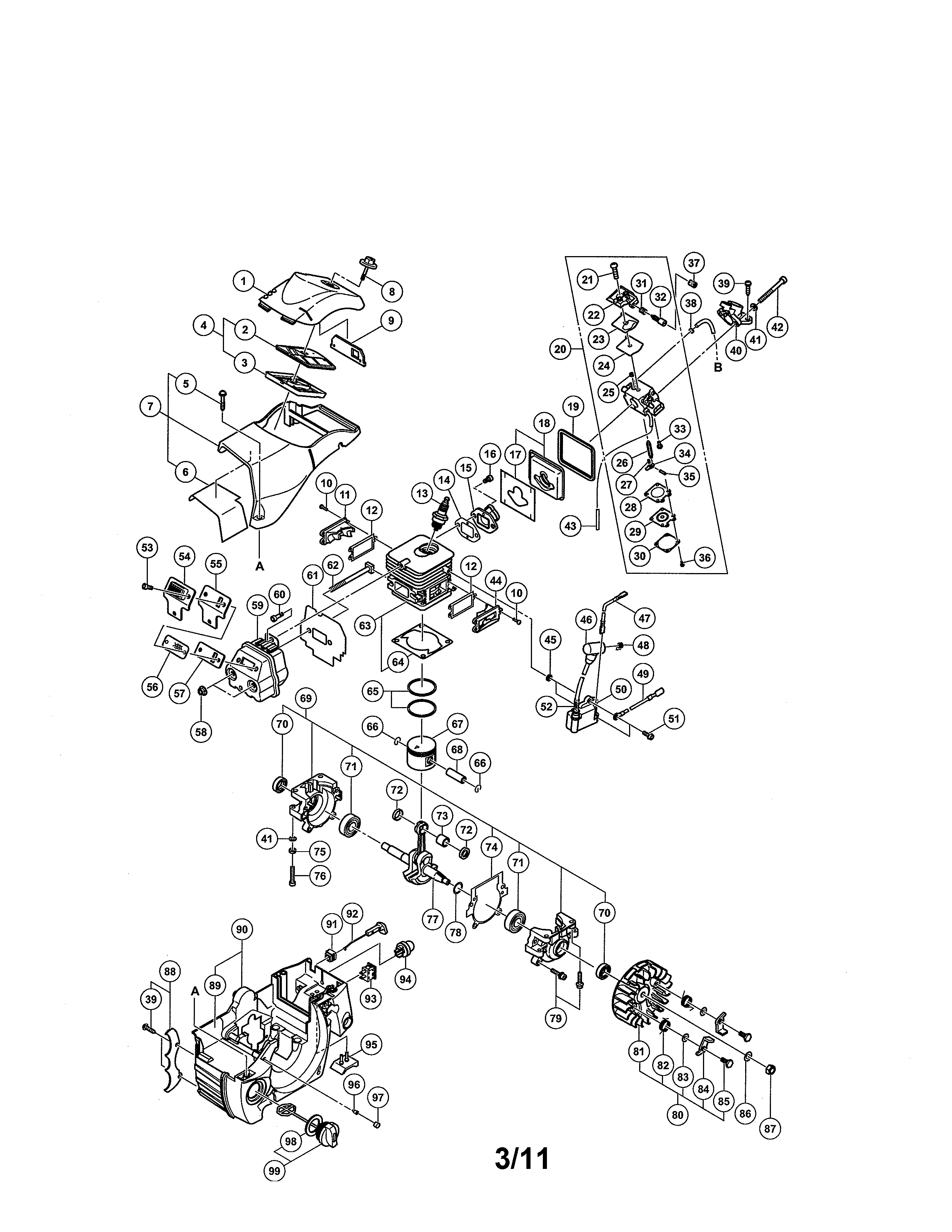 Hitachi CS40EA carburetor/cylinder/muffler diagram