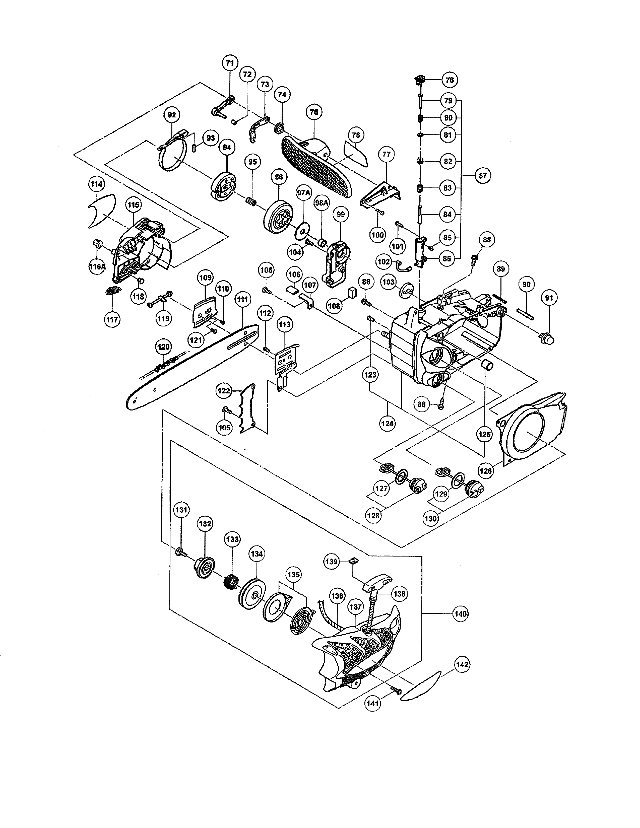 Hitachi CS33ET recoil starter/oil pump diagram