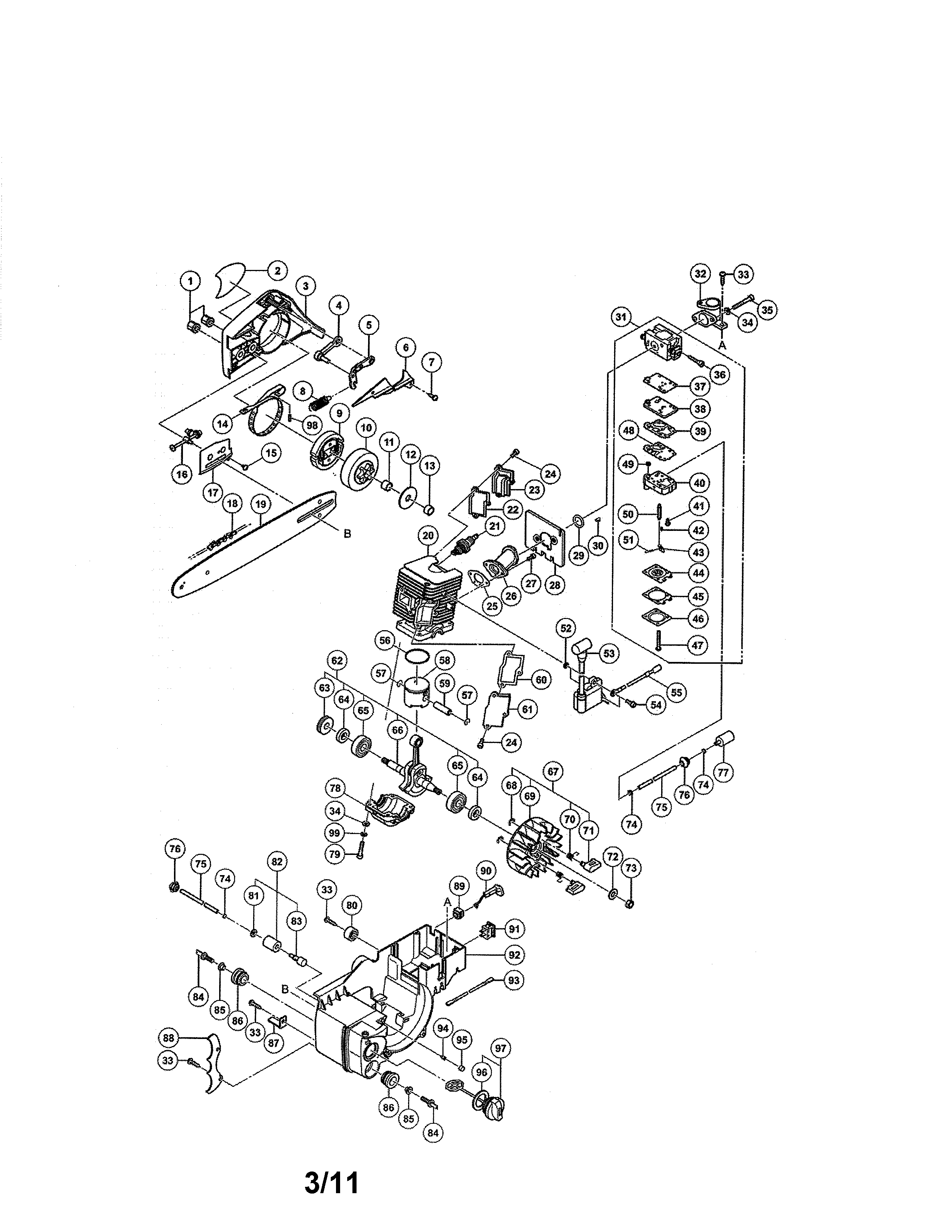 Hitachi CS33EB carburetor/cylinder/bar diagram