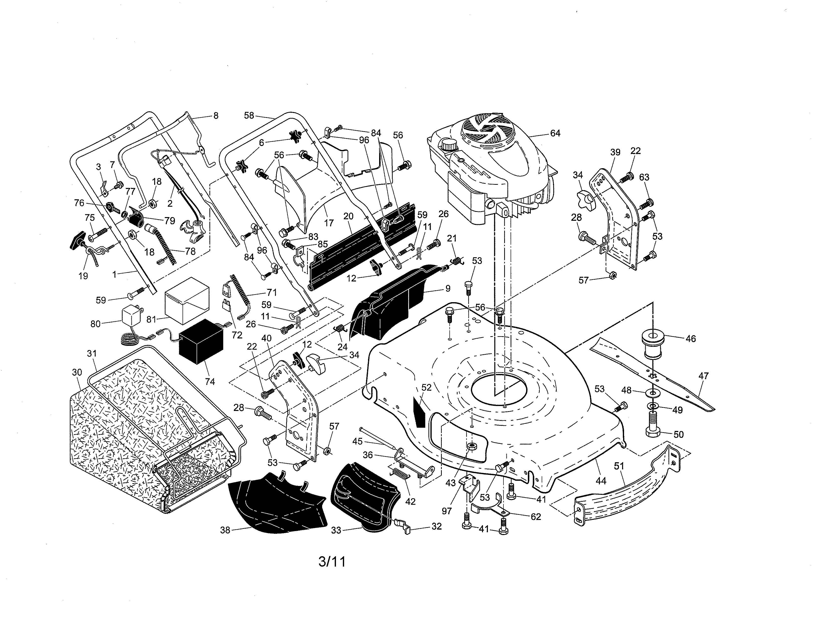 Craftsman 917374368 engine/housing/handle diagram