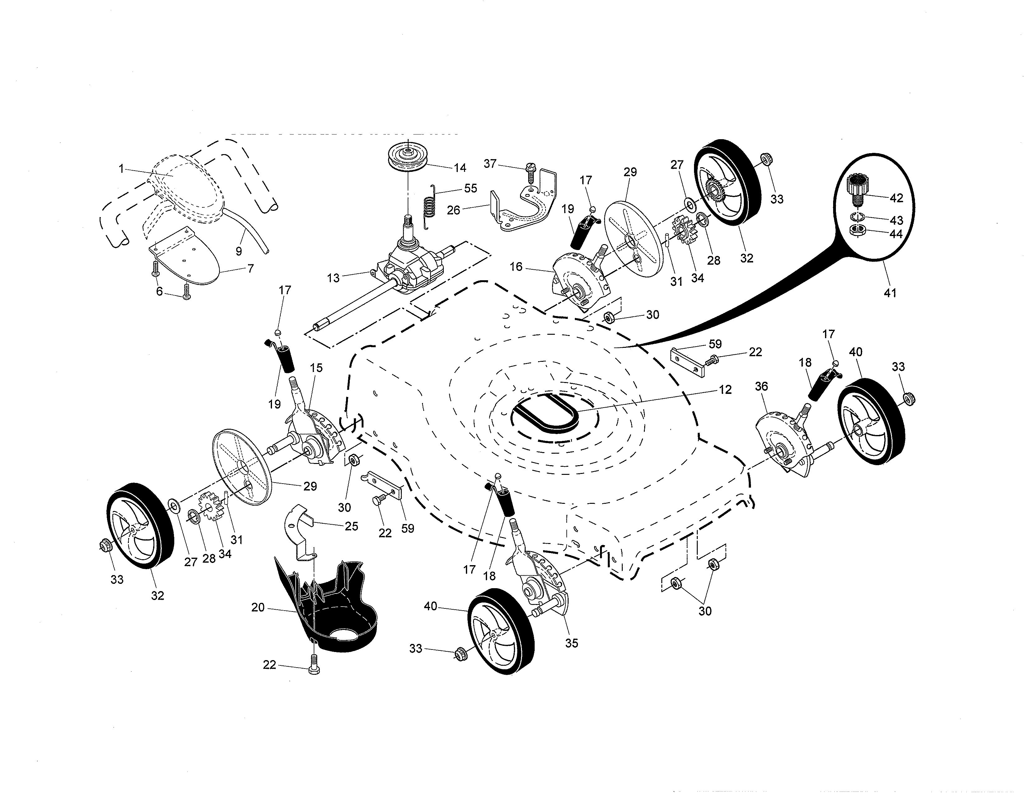 Craftsman 917374368 drive control/gear case/wheels diagram