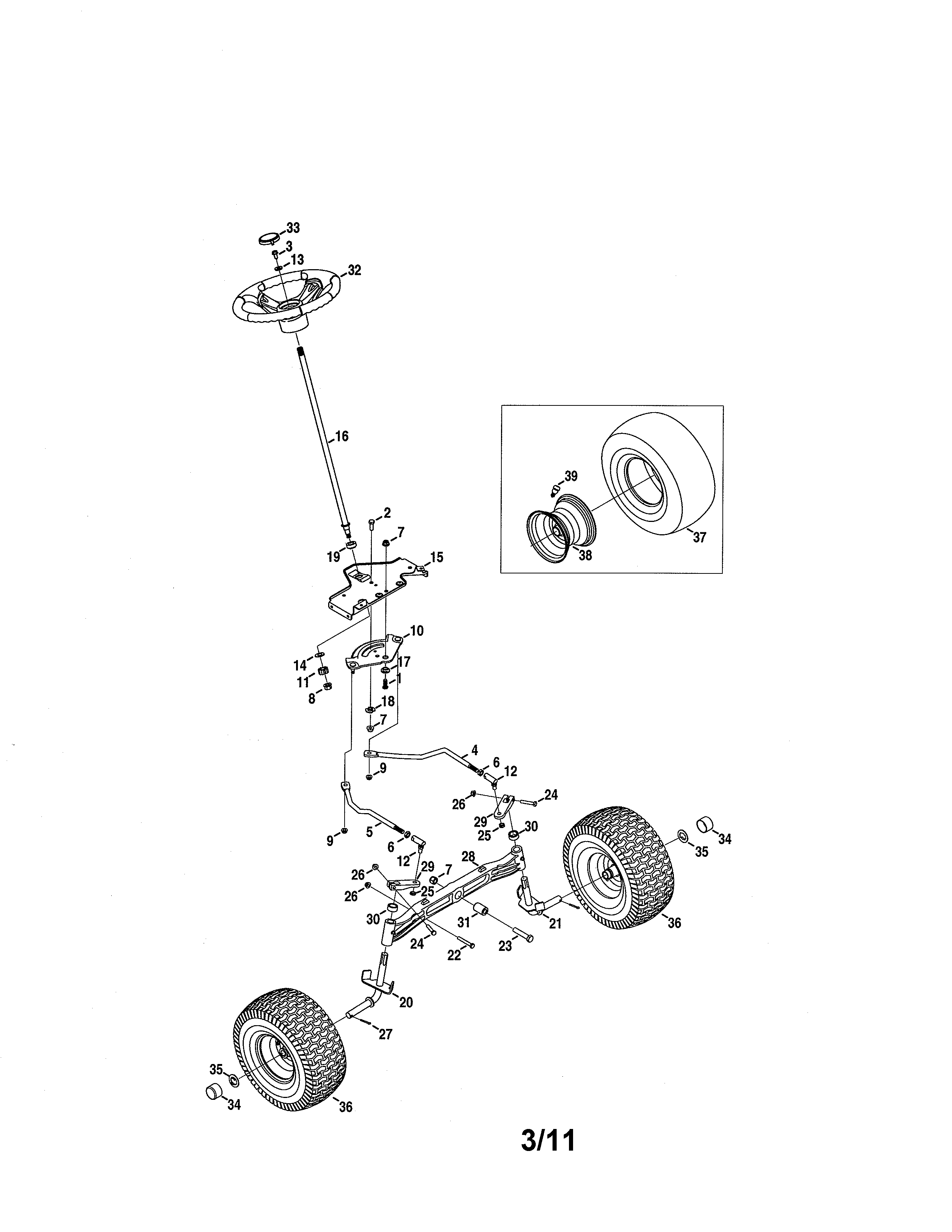 MTD 14AW94PK099 steering & axle diagram