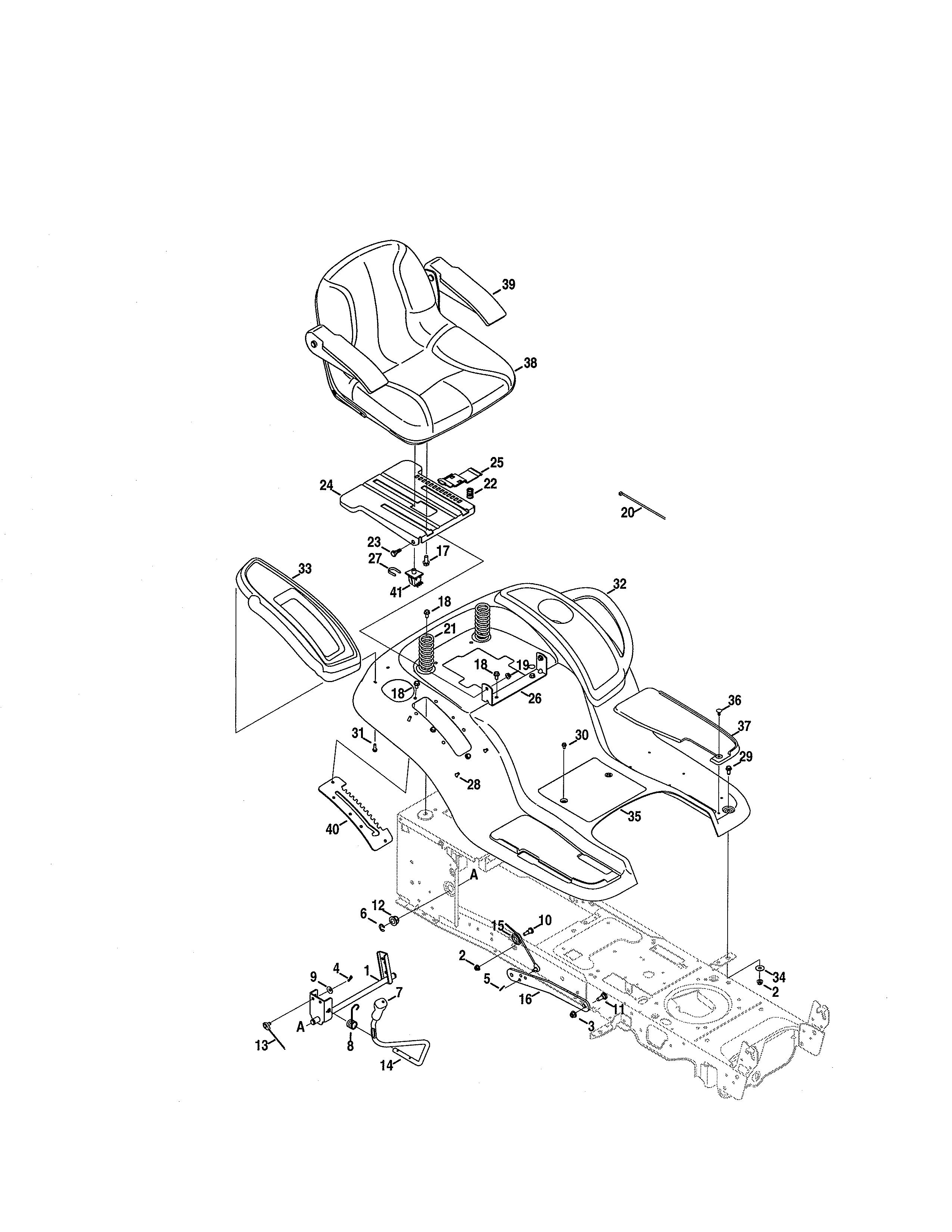 MTD 14AW94PK099 seat & fender diagram