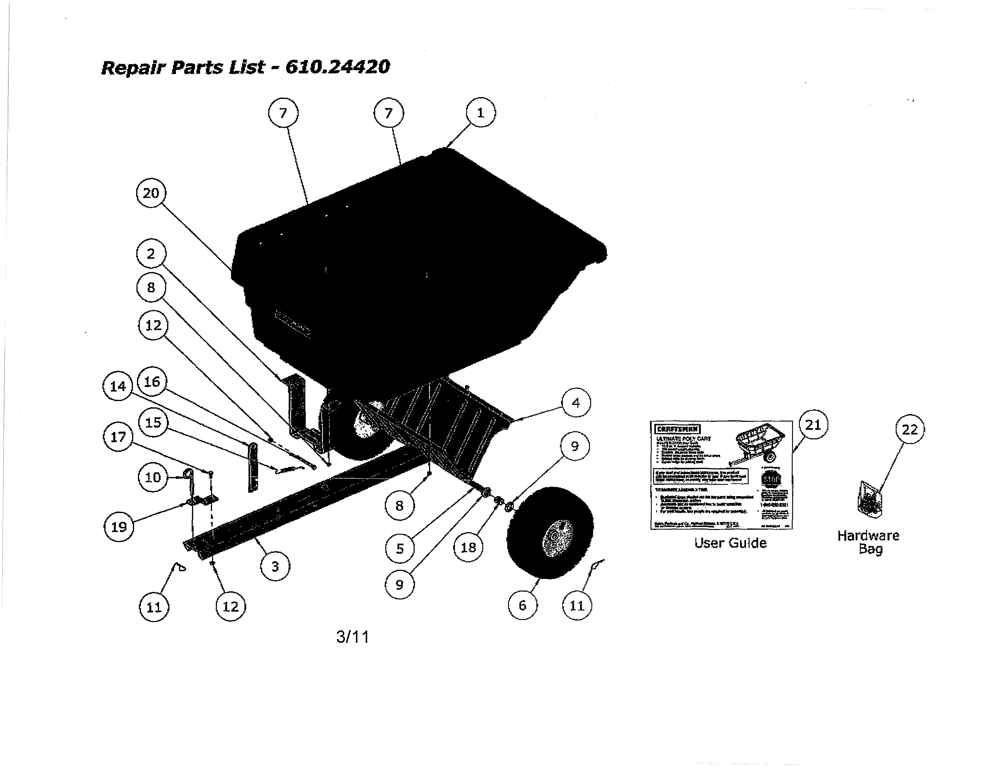 Craftsman 61024420 dump cart diagram