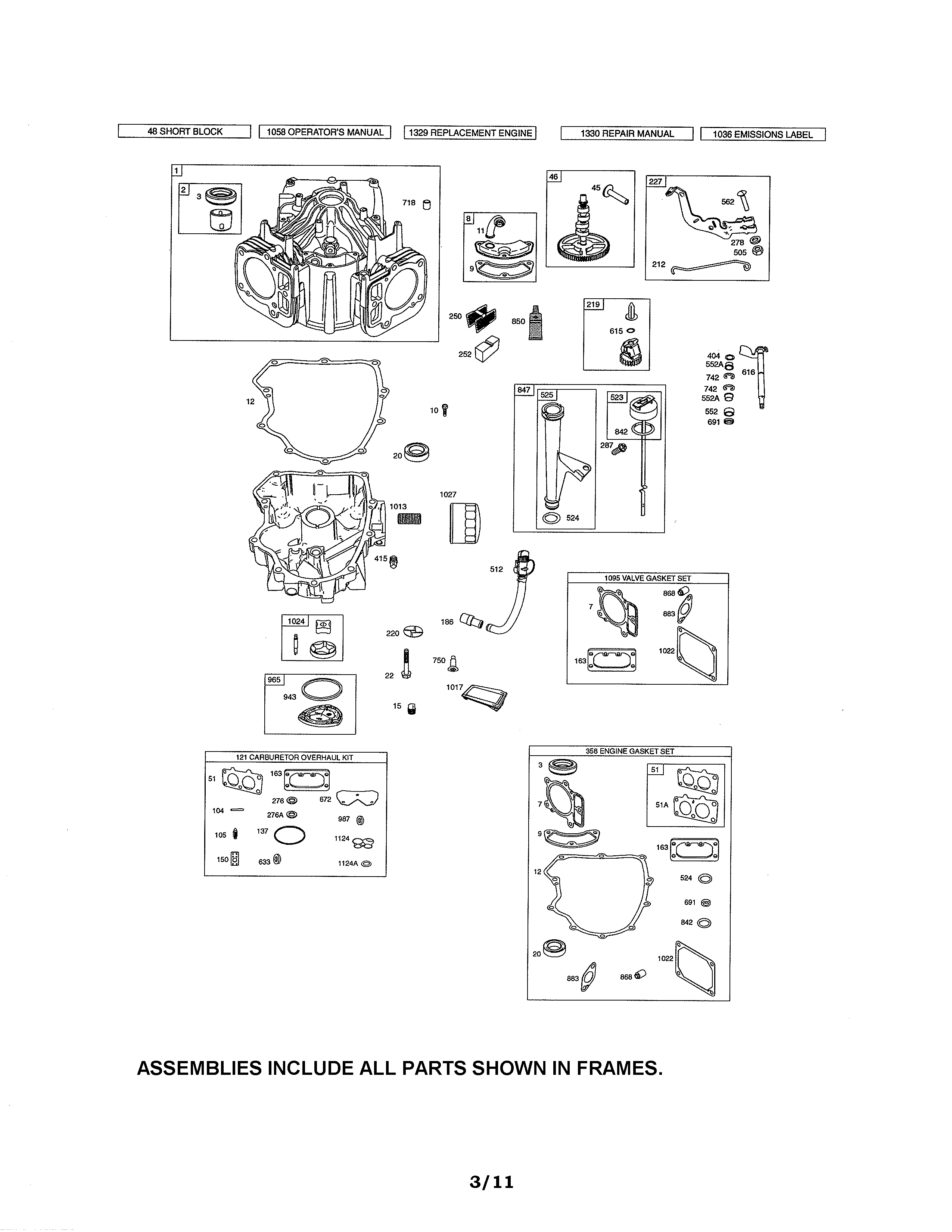 Craftsman 917288660 cylinder/gasket sets diagram