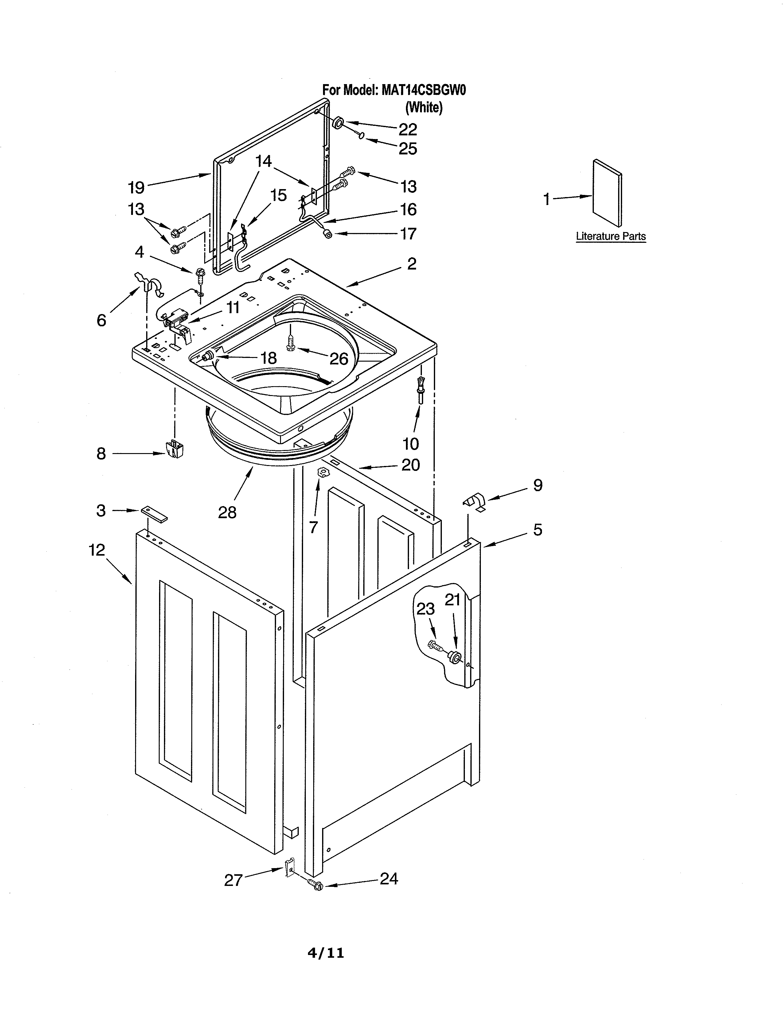 Maytag MAT14CSBGW0 top and cabinet diagram