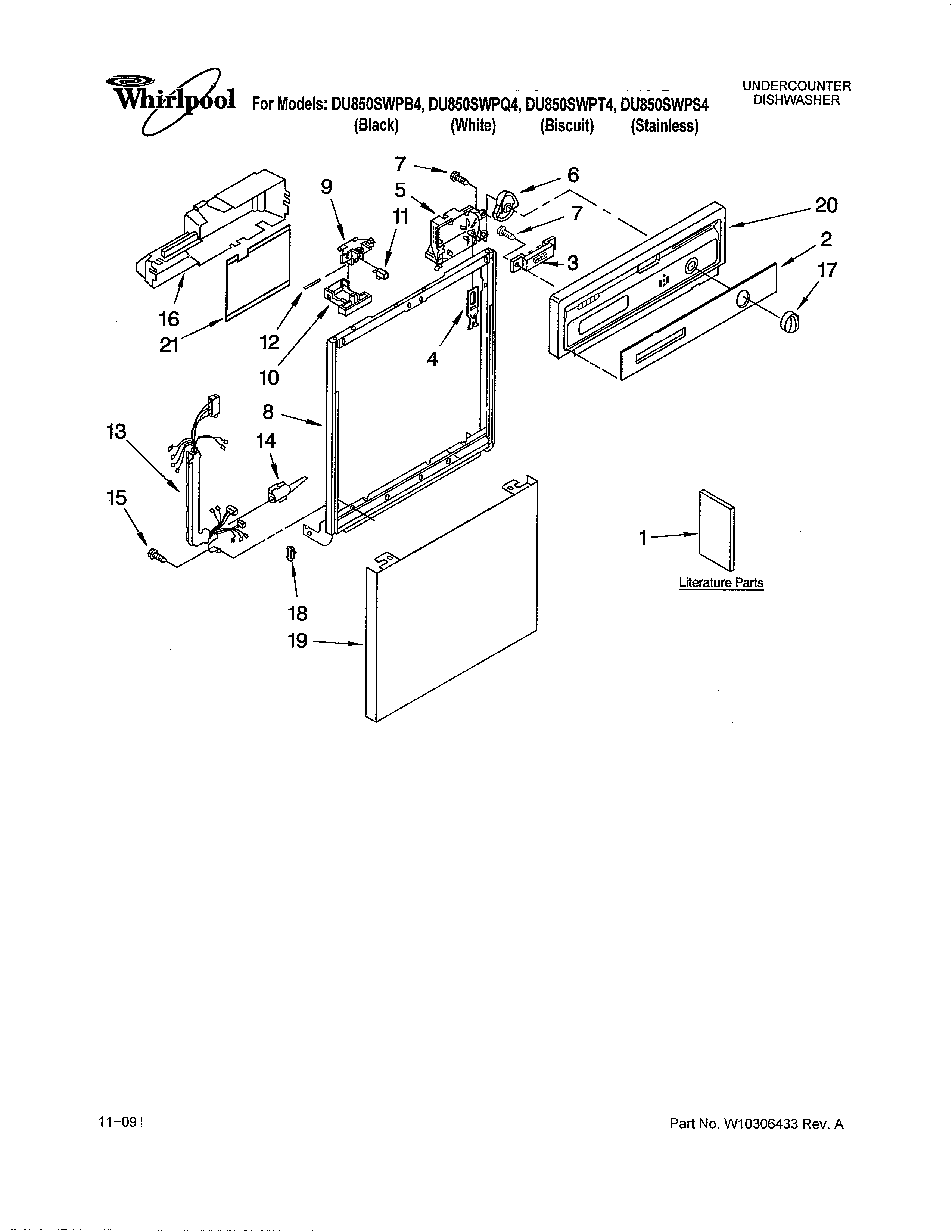 Whirlpool DU850SWPQ4 frame & console diagram