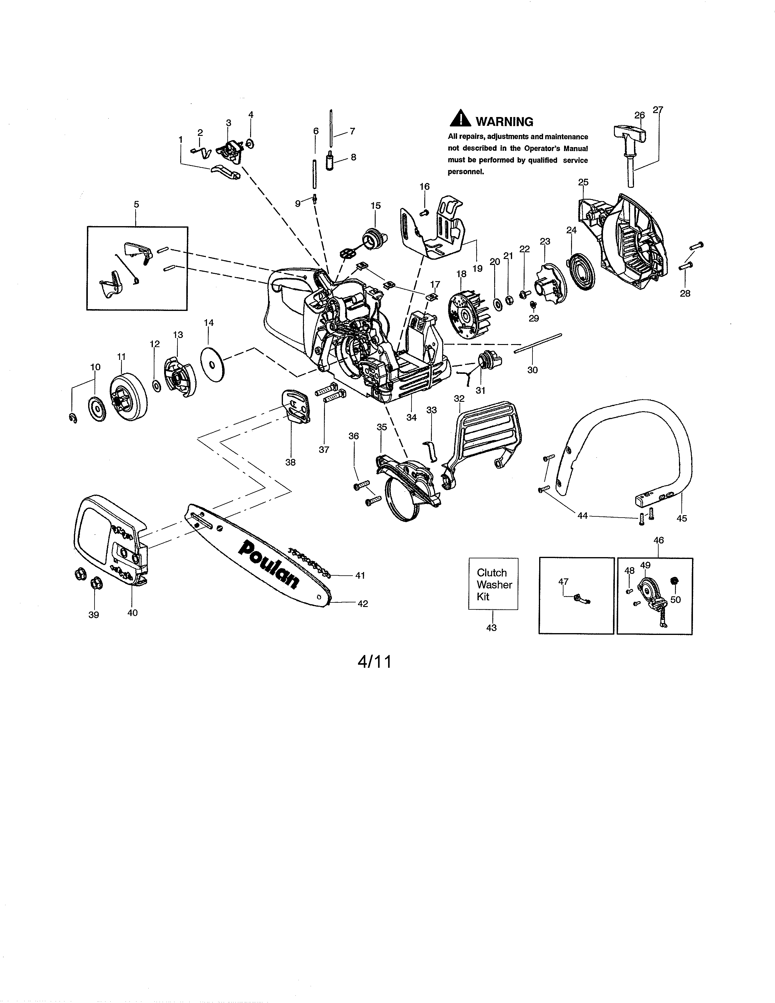 Poulan P4018WTL chassis/bar/handle diagram