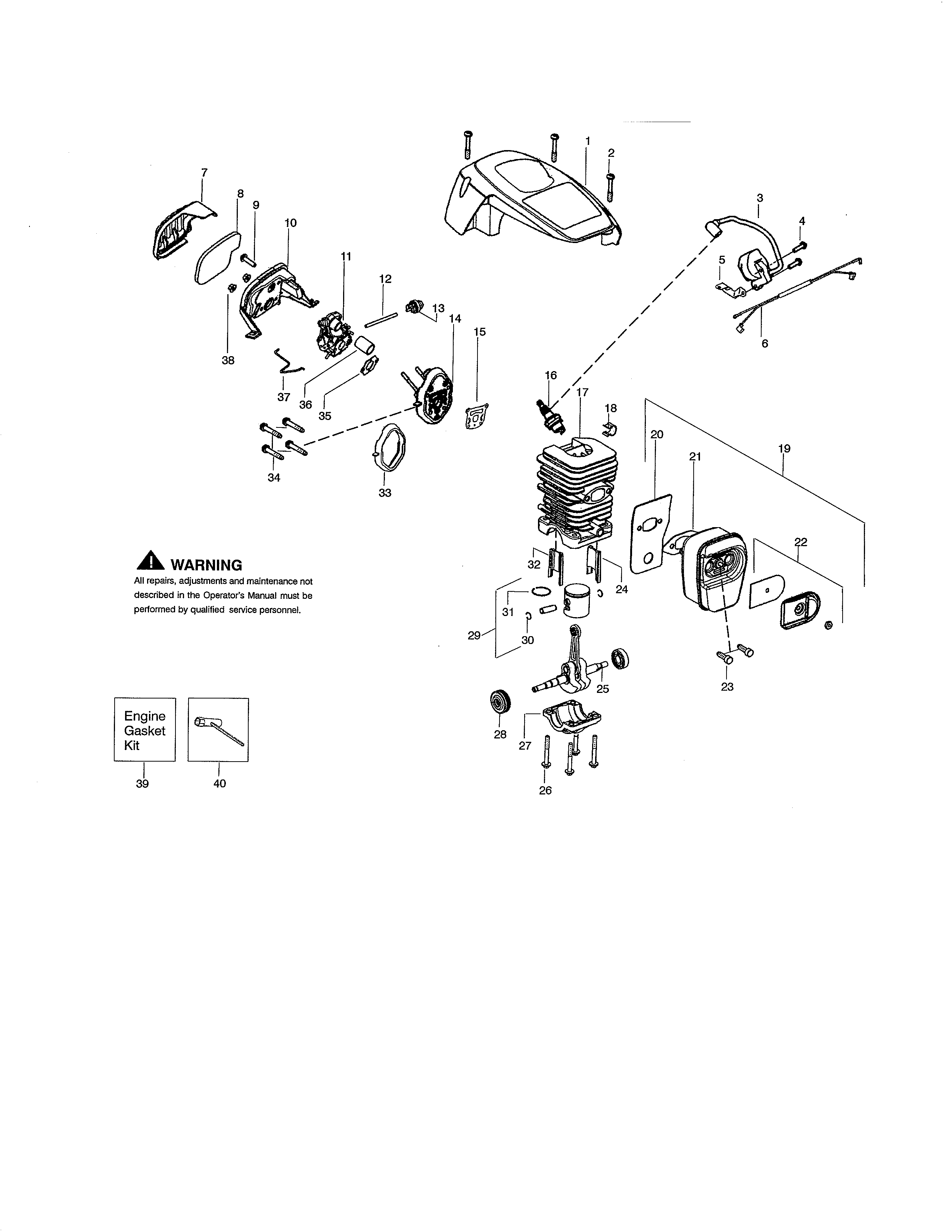 Poulan PP3416 cylinder/crankshaft/shield diagram