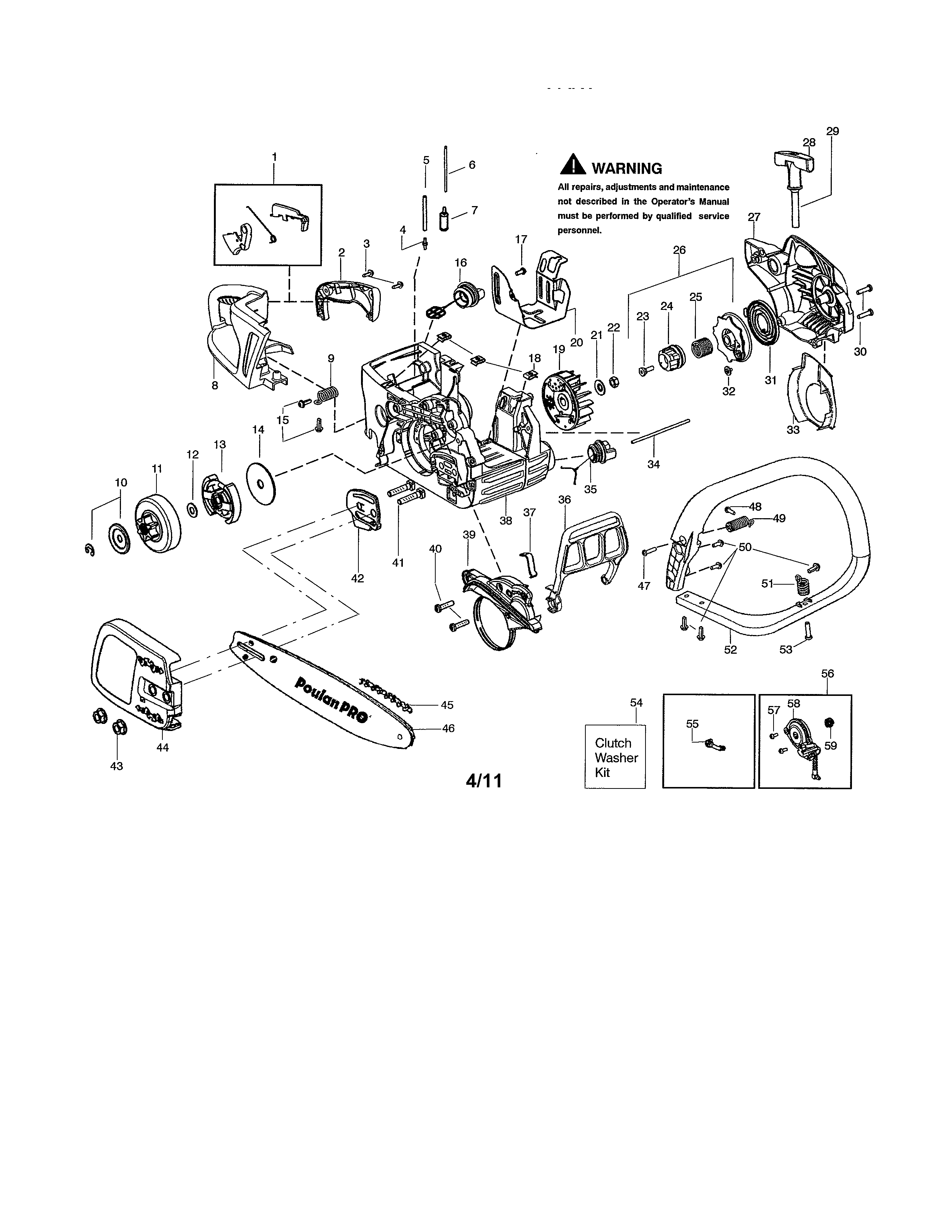 Poulan PP3816AV TYPE 1 chassis/bar/handle diagram