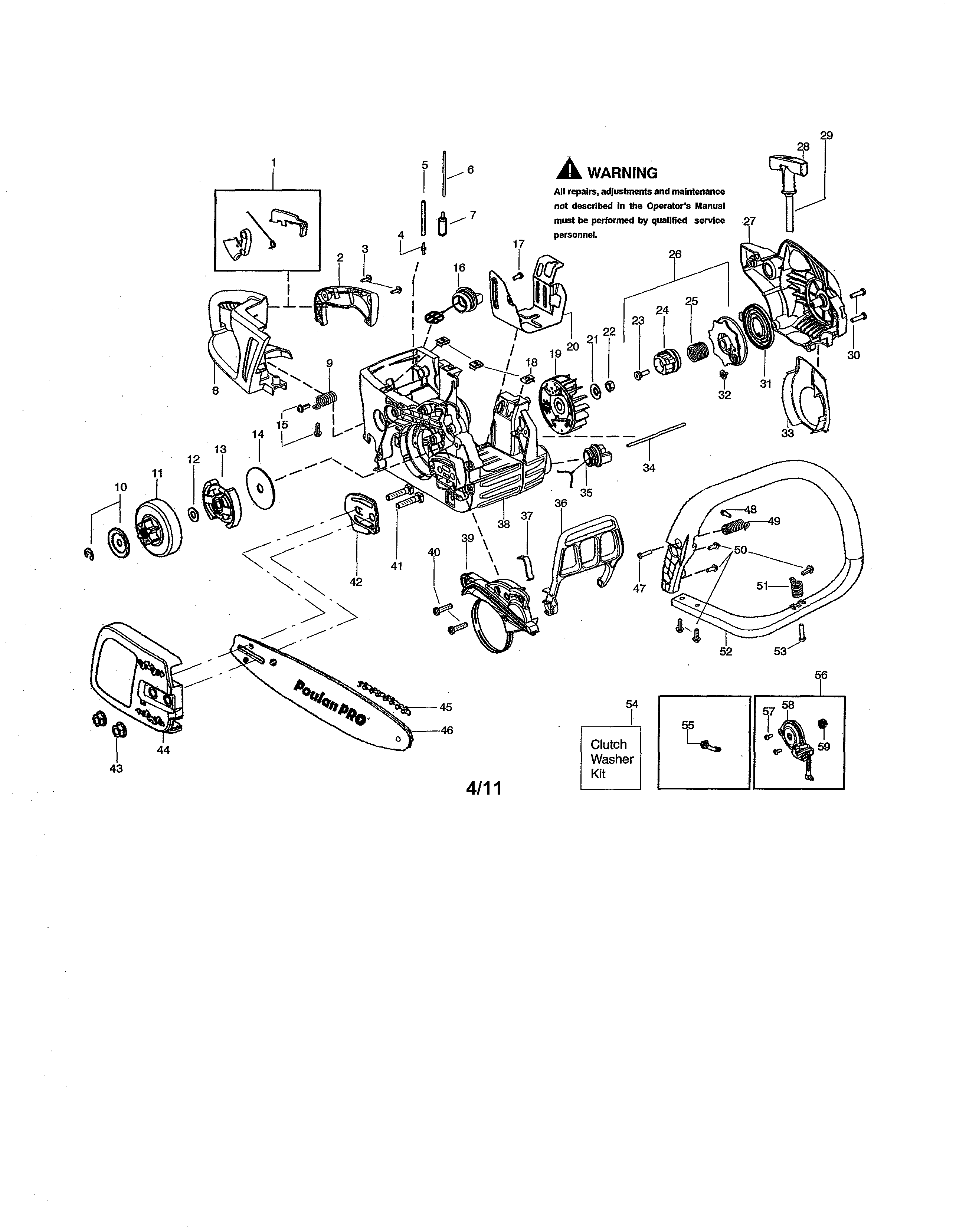Poulan PP3816AV TYPE 3 chassis/bar/handle diagram
