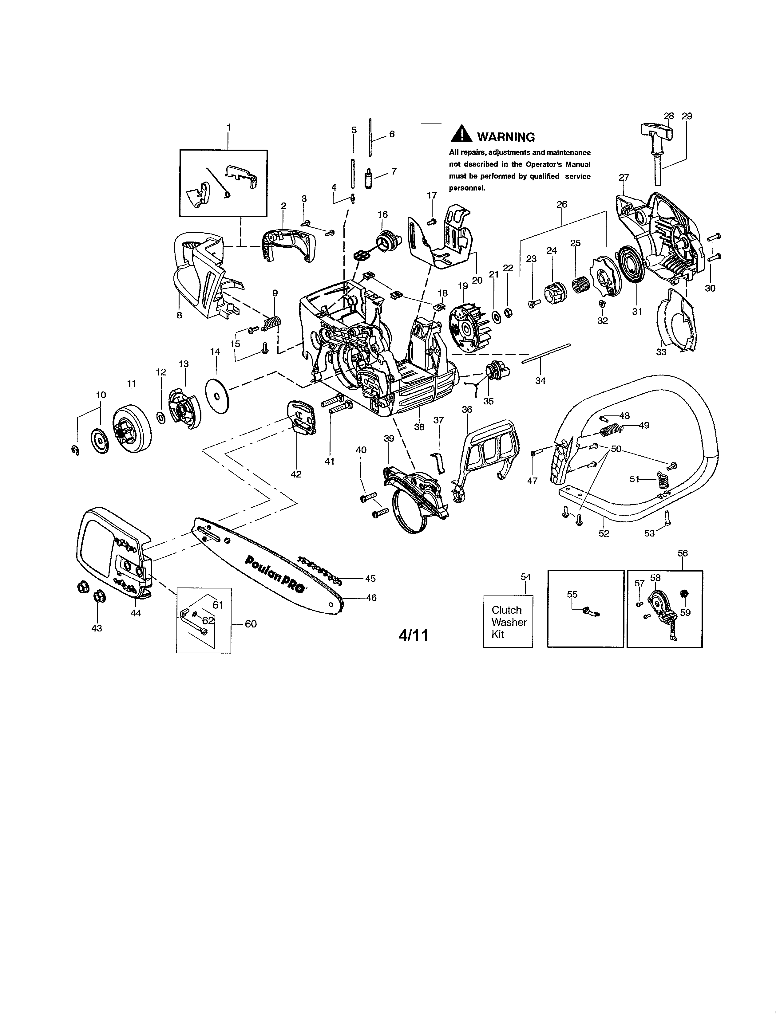 Poulan PP4218AV TYPE 1 chassis/bar/handle diagram