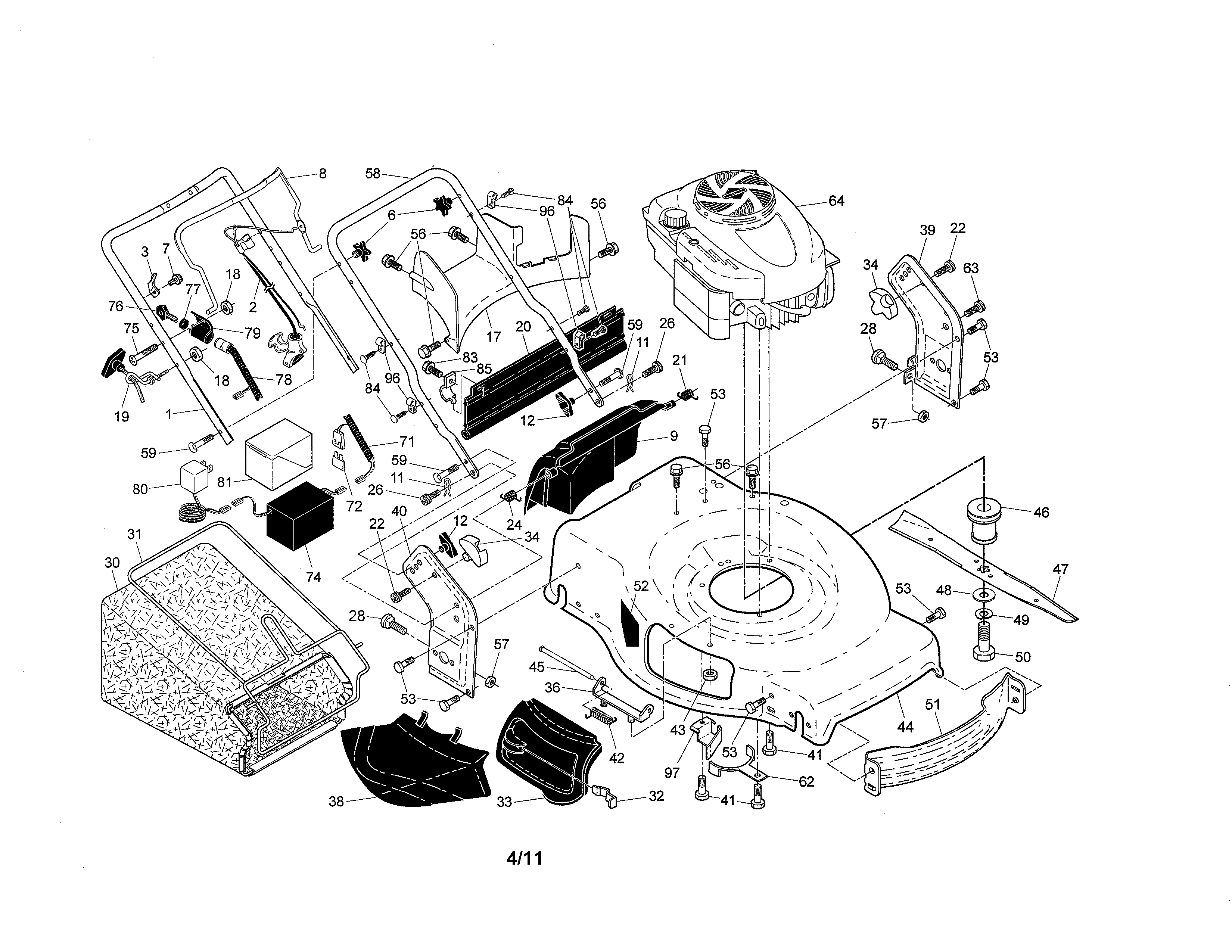 Craftsman 917374369 engine/housing/handle diagram