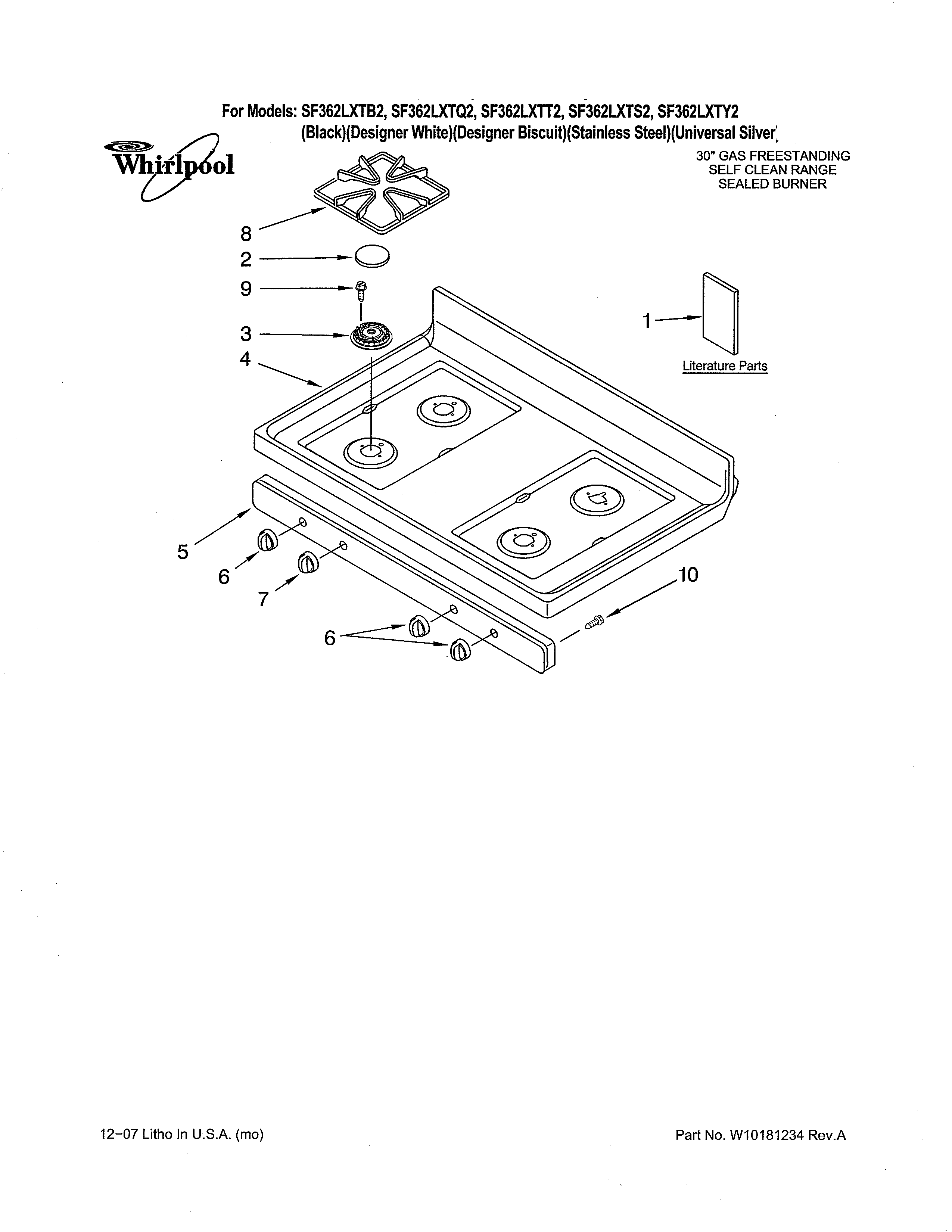 Whirlpool SF362LXTS2 cooktop diagram