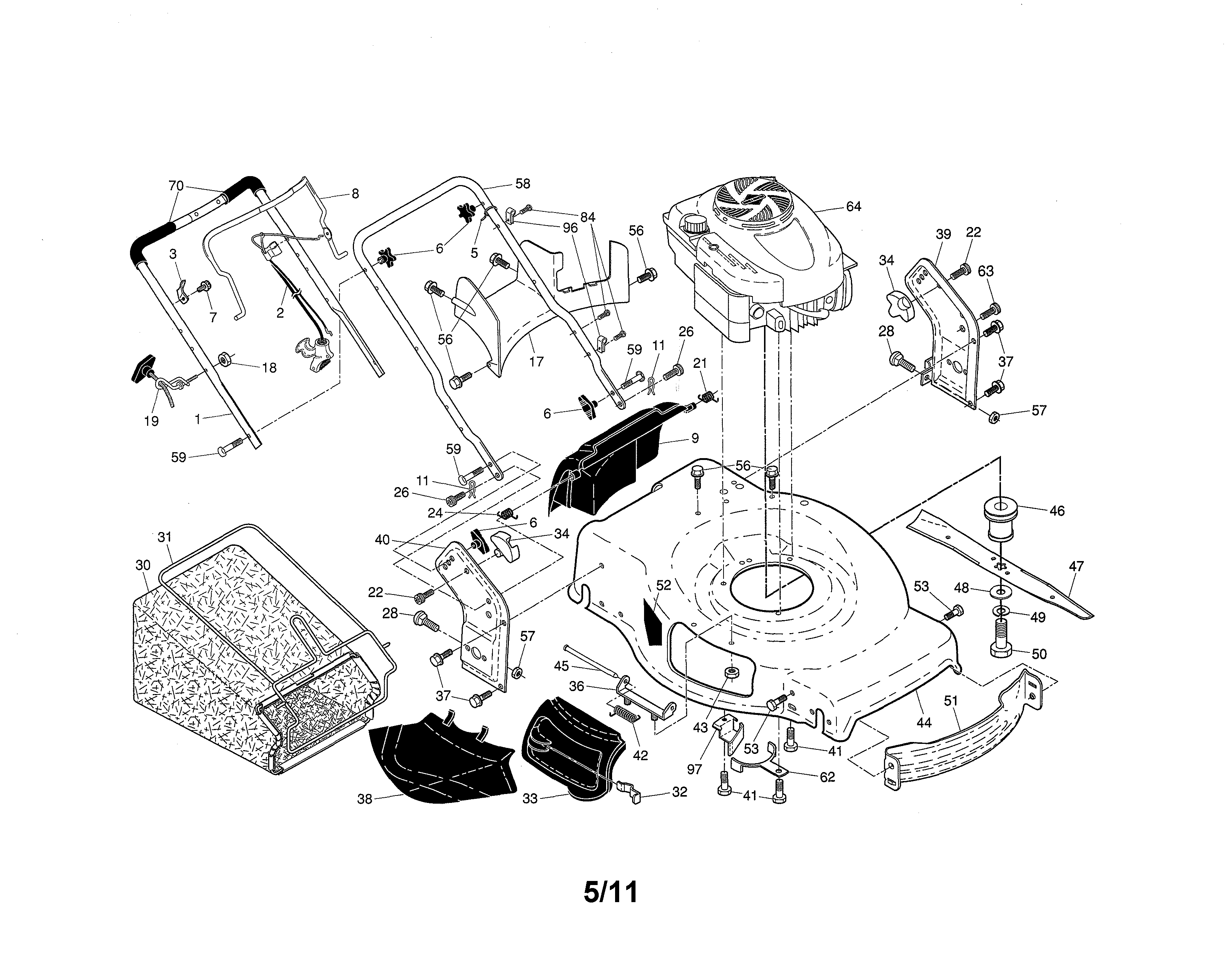 Craftsman 917255500 engine/housing/handle diagram
