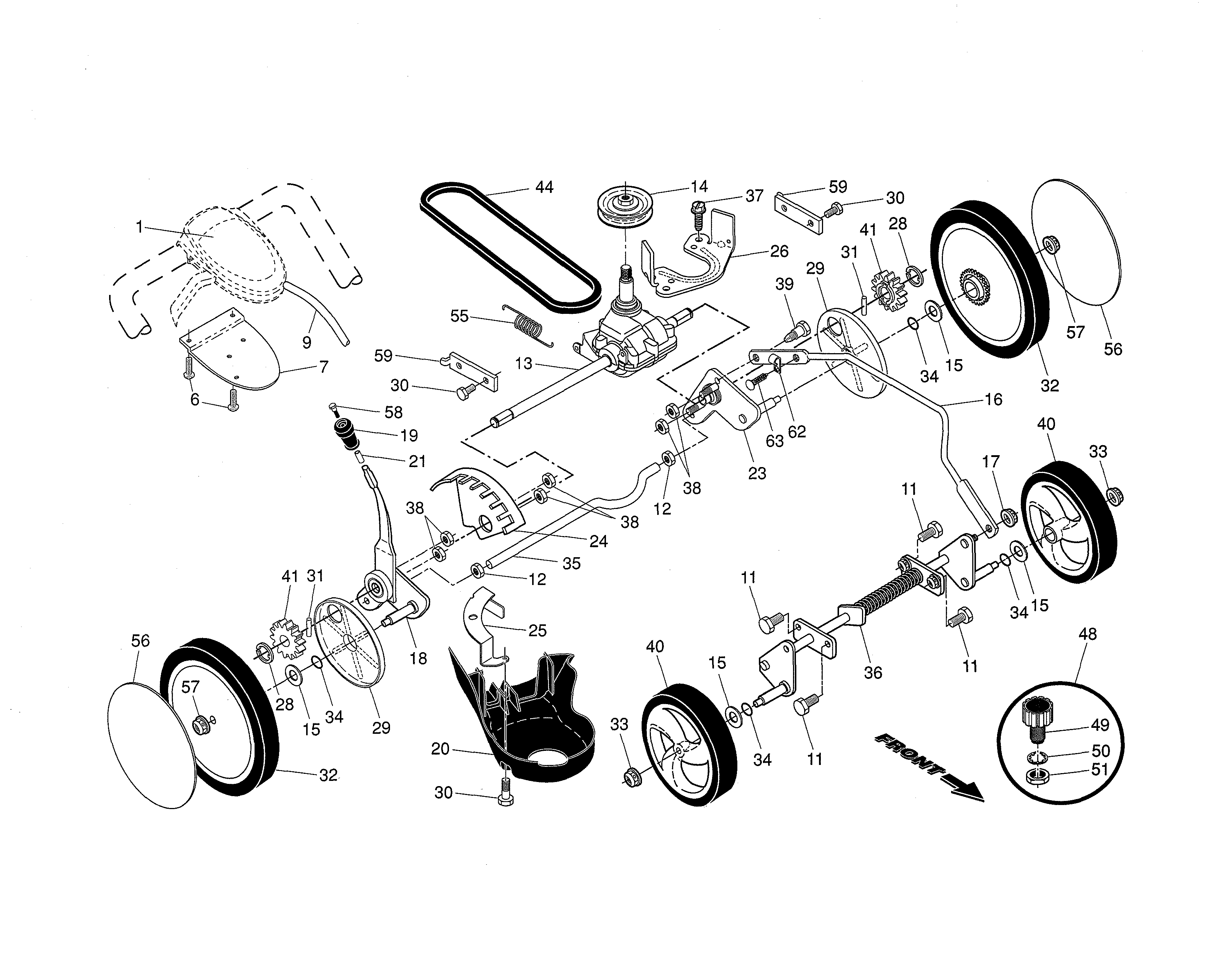 Craftsman 917255500 drive control/gear case/wheels diagram