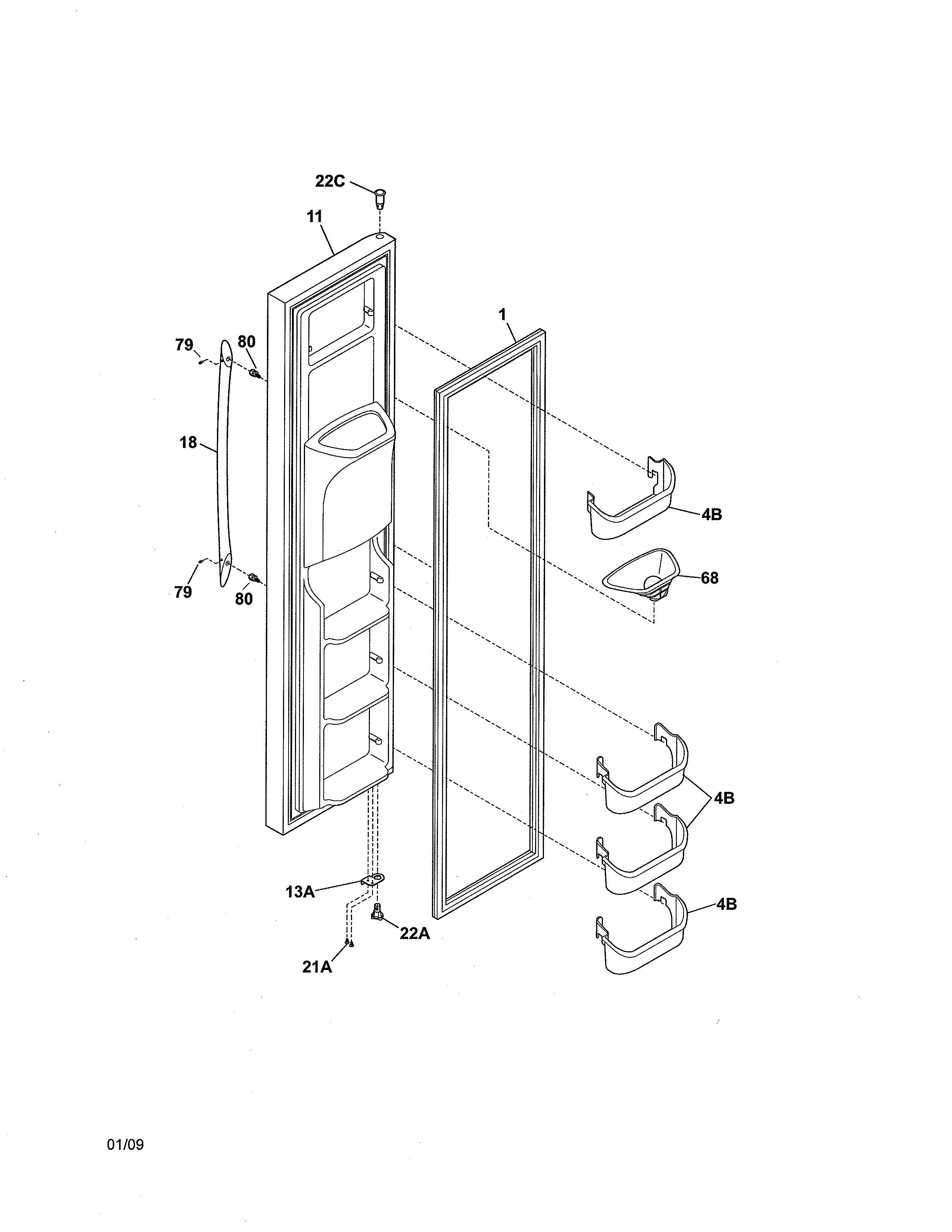 Kenmore Elite 2534450360B freezer door diagram