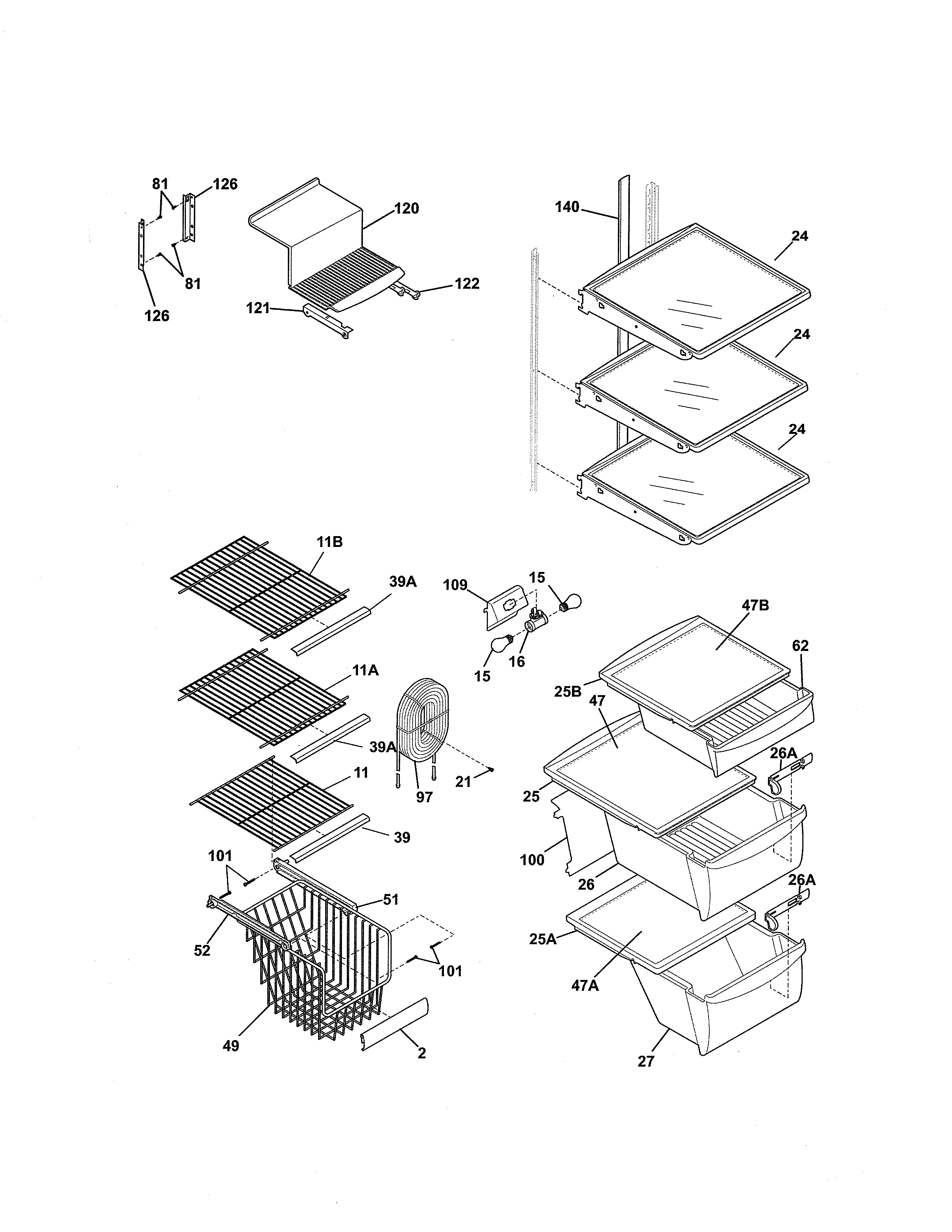 Kenmore Elite 2534450360B shelves diagram