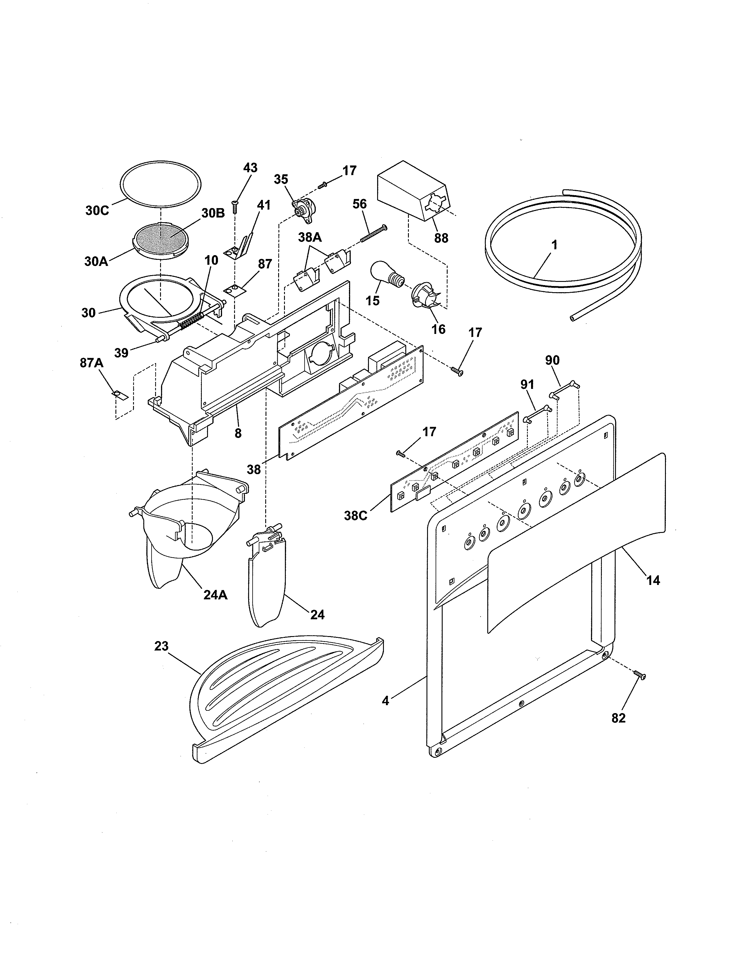 Kenmore Elite 2534450360B ice & water dispenser diagram