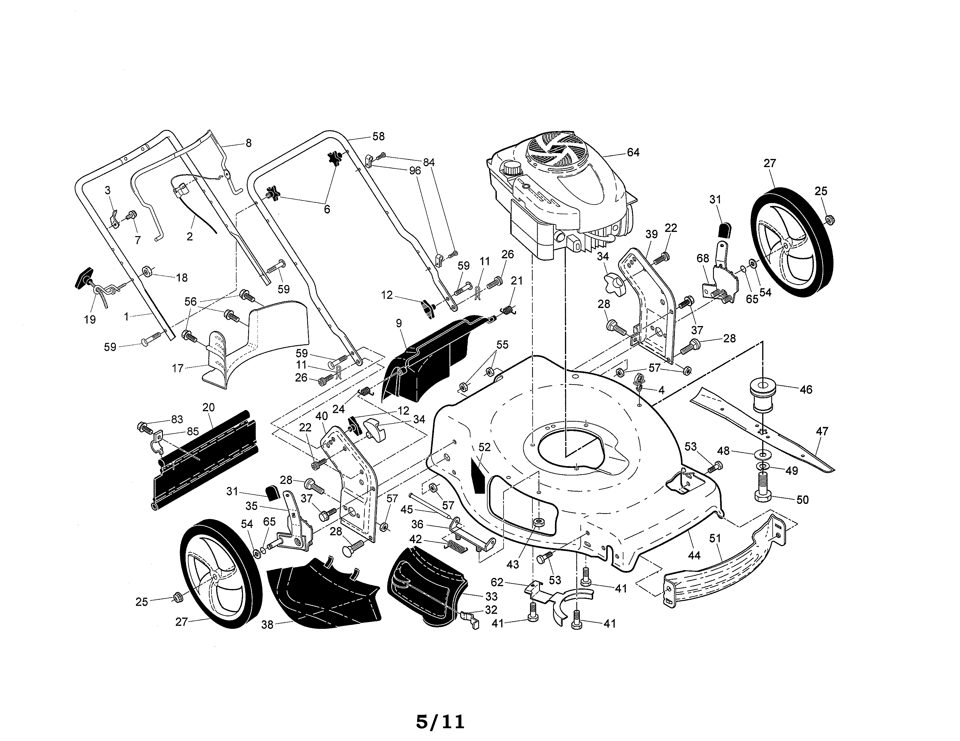 Craftsman 917374160 engine/housing/handle diagram