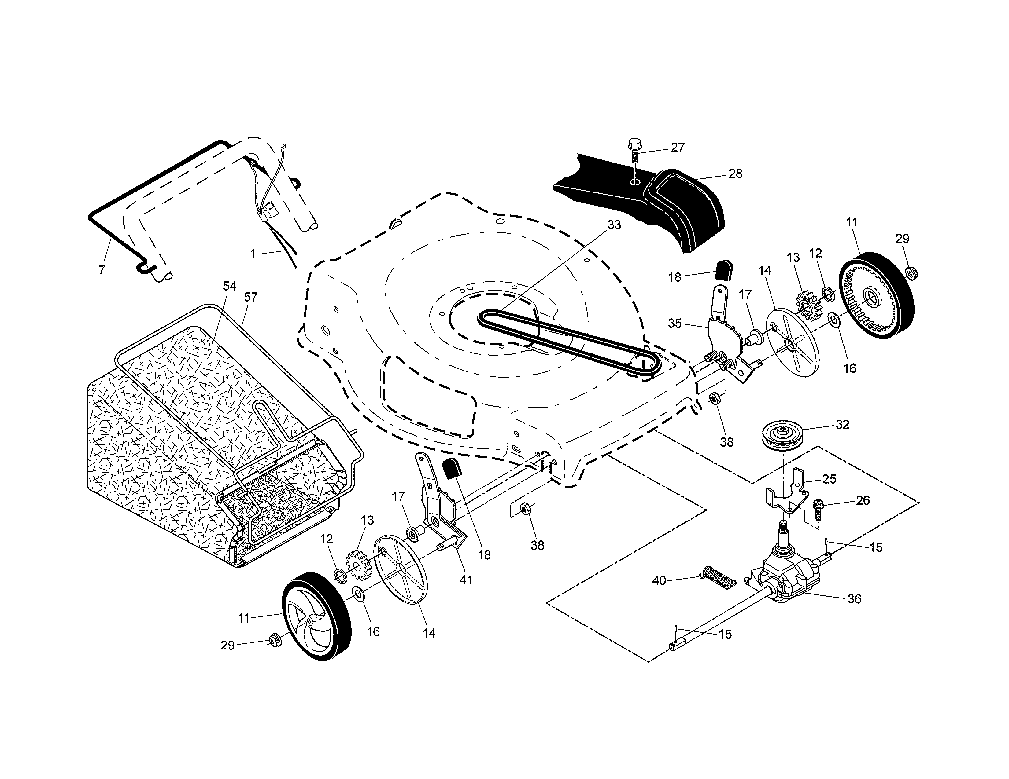 Craftsman 917374160 drive control/gear case/wheels diagram