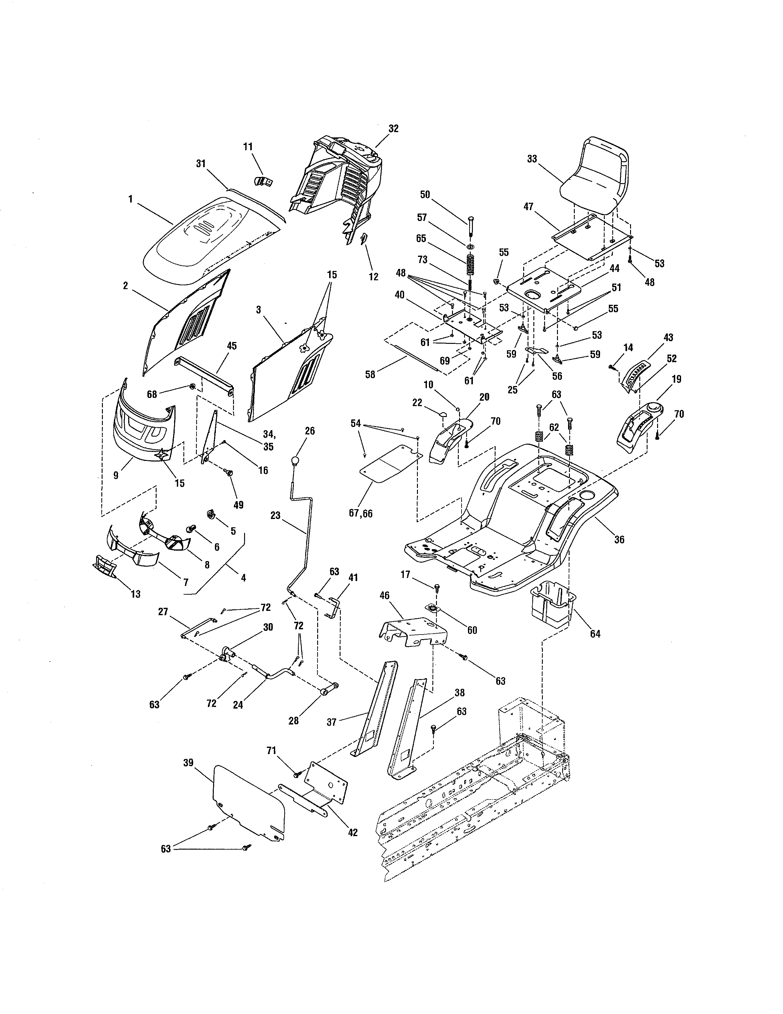 Snapper 7800545E hood/grille/dash diagram