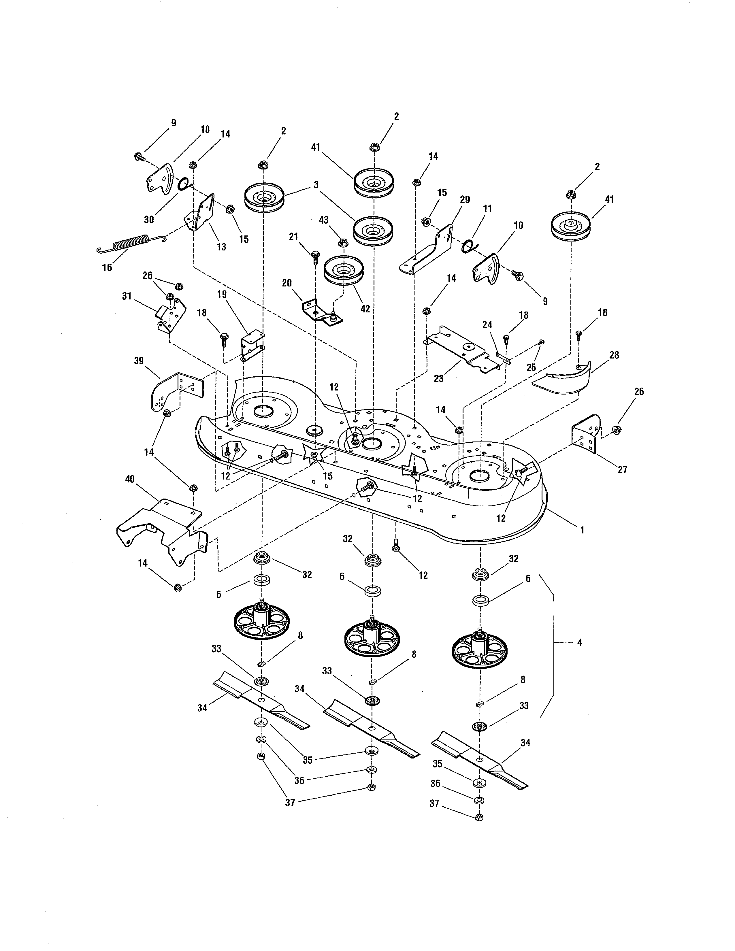 Snapper 7800545E 46" deck-housing/arbors/blades diagram