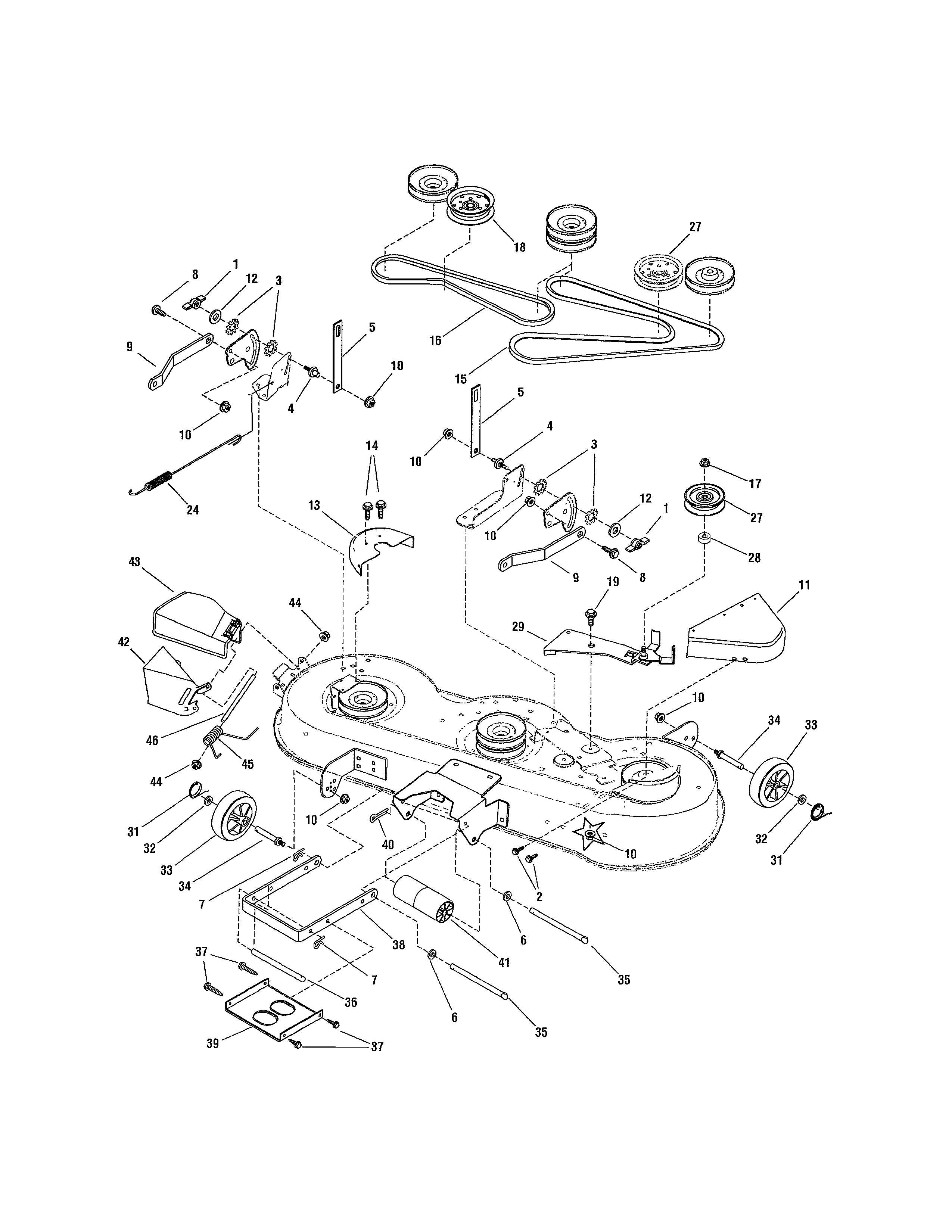 Snapper 7800545E 46" deck-clutch/support diagram