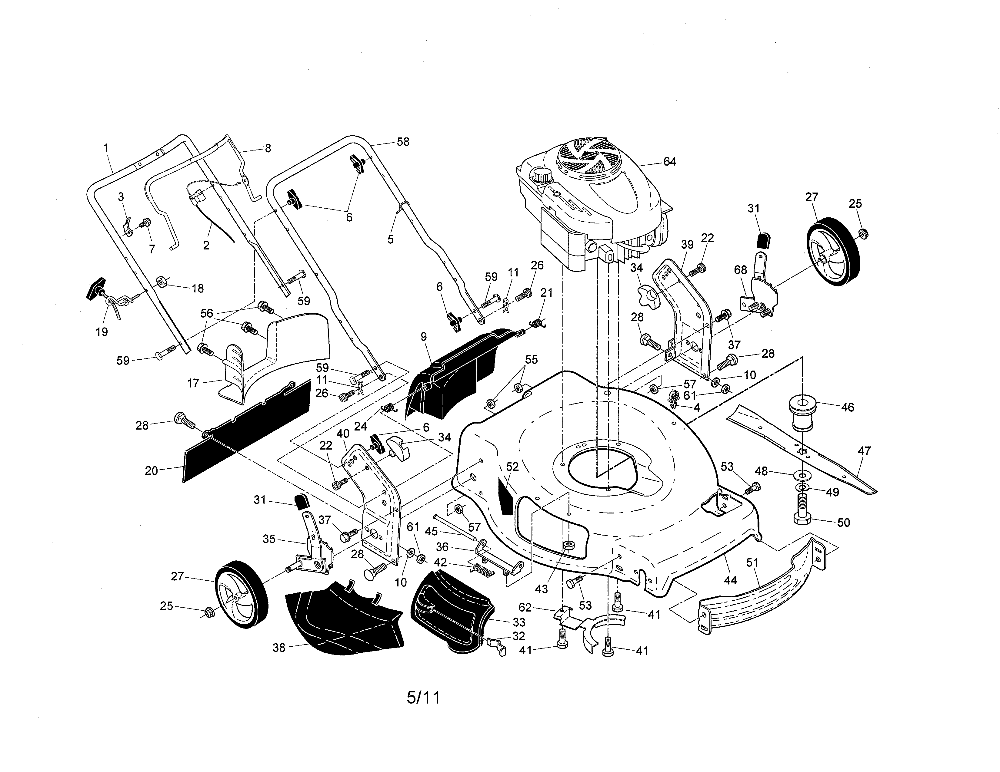 Craftsman 917376224 engine/housing/handle diagram