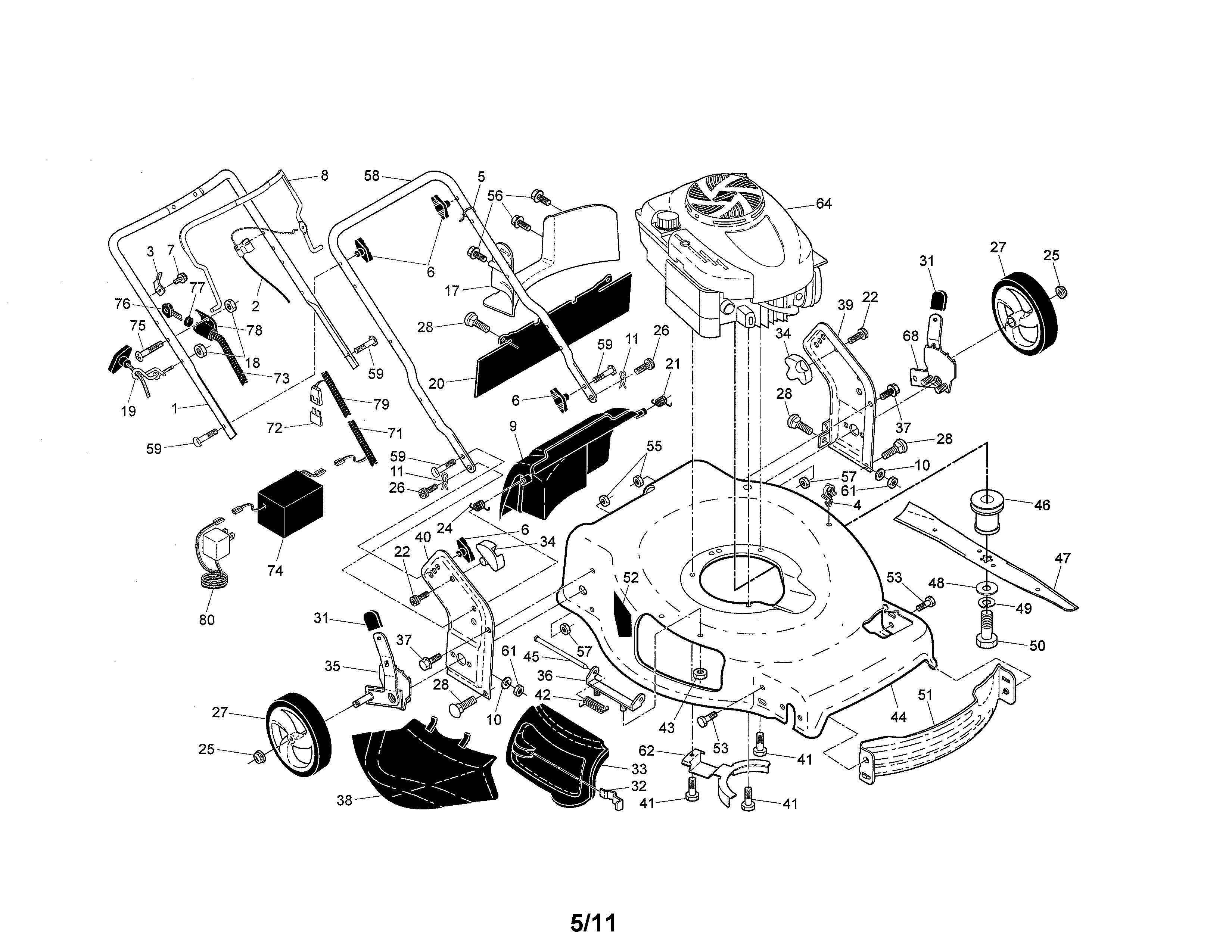 Craftsman 917376241 engine/housing/handle diagram