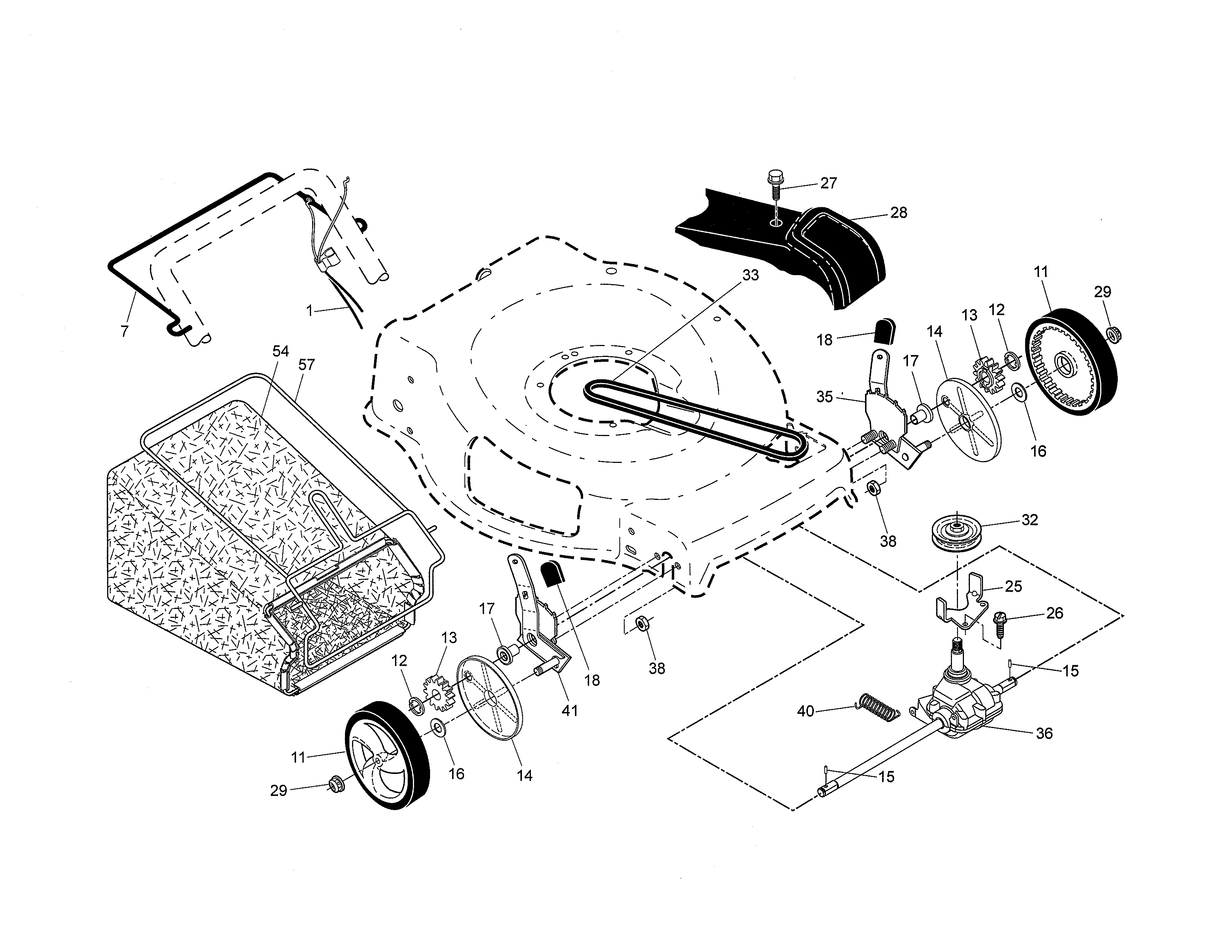 Craftsman 917376241 drive control/gear case/wheels diagram