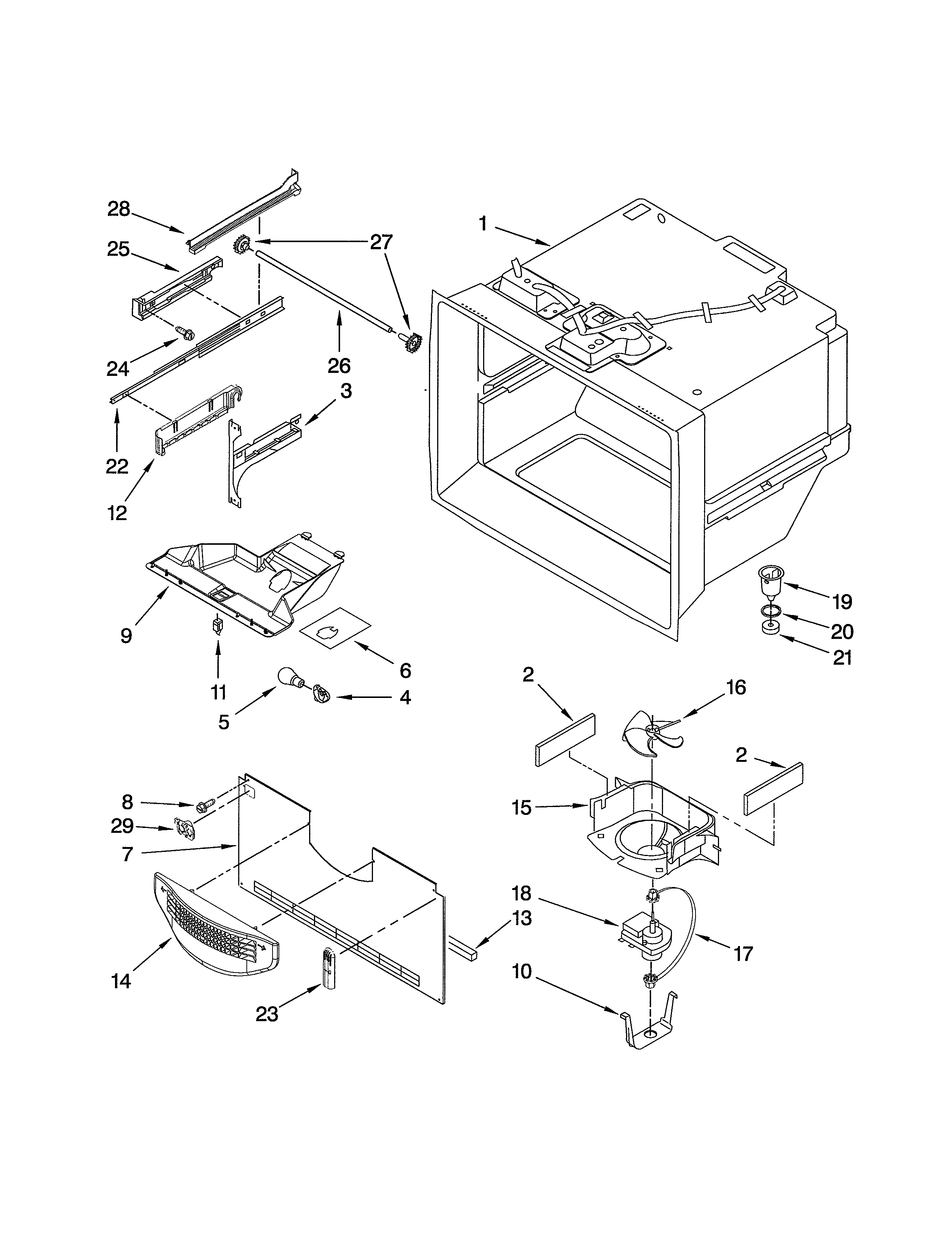 Kenmore 59669973011 freezer liner diagram