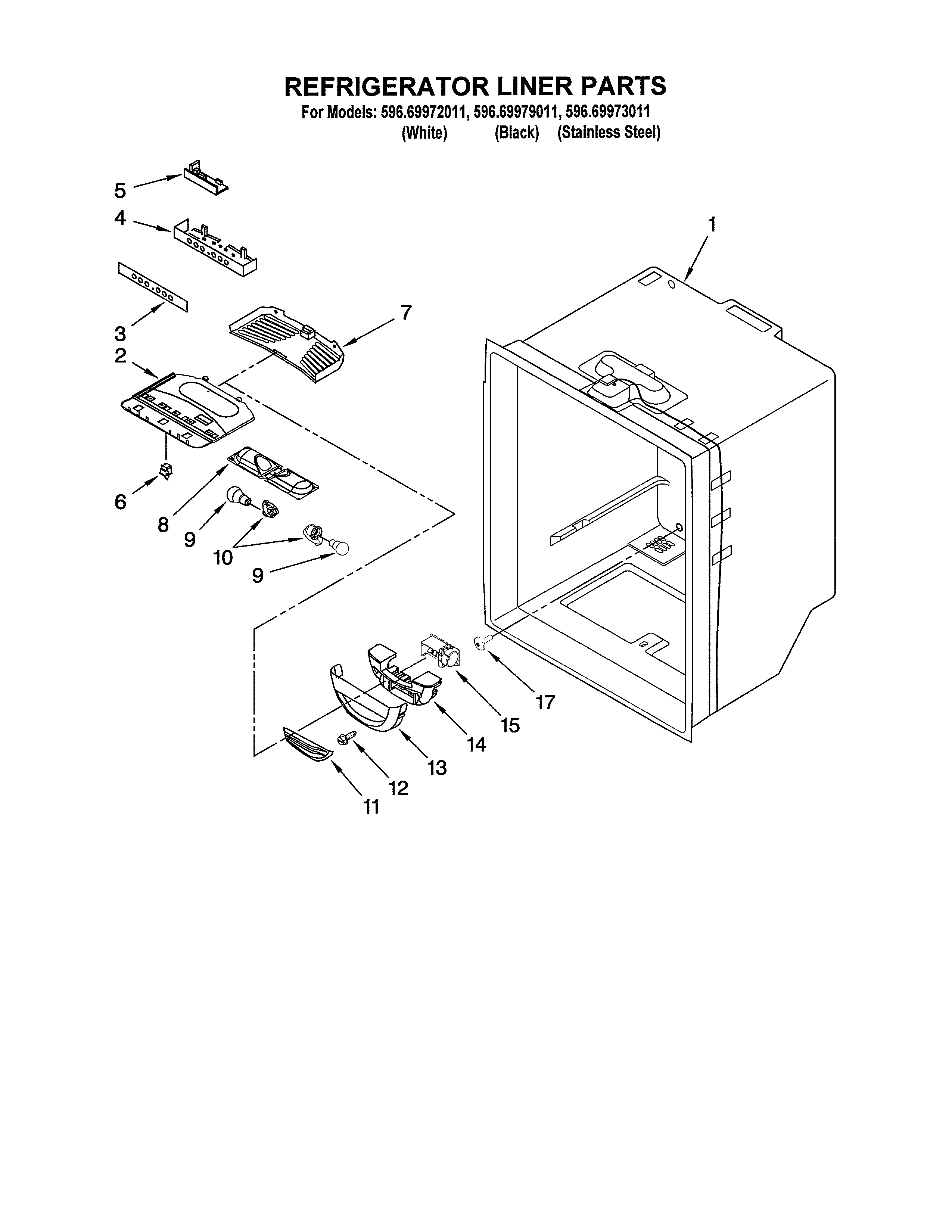 Kenmore 59669973011 refrigerator liner diagram
