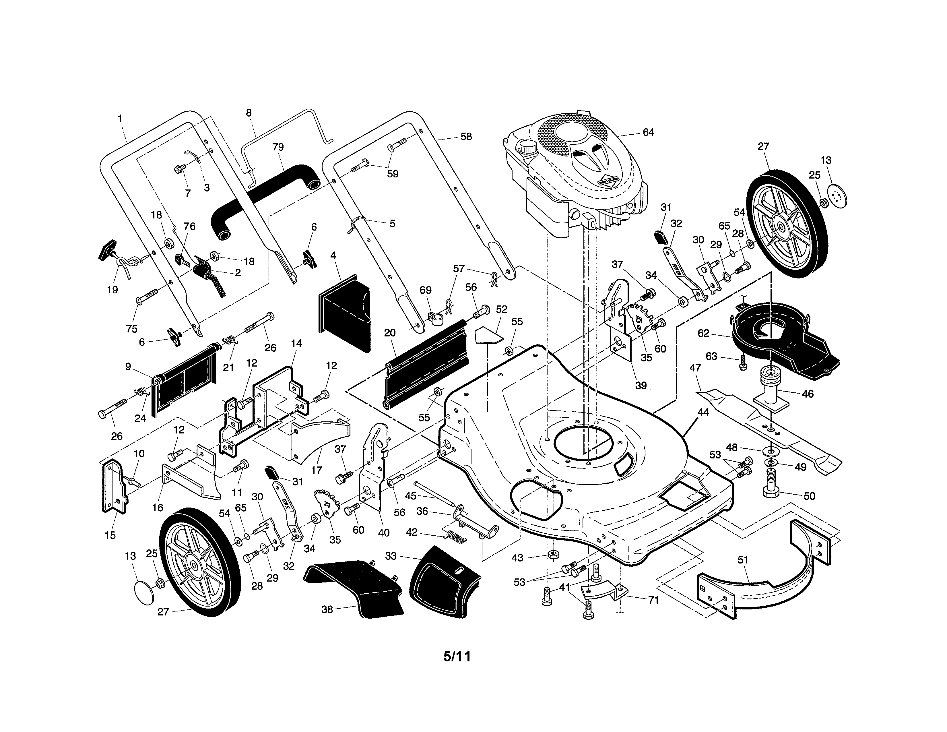Poulan 96142004301 engine/housing/handle diagram