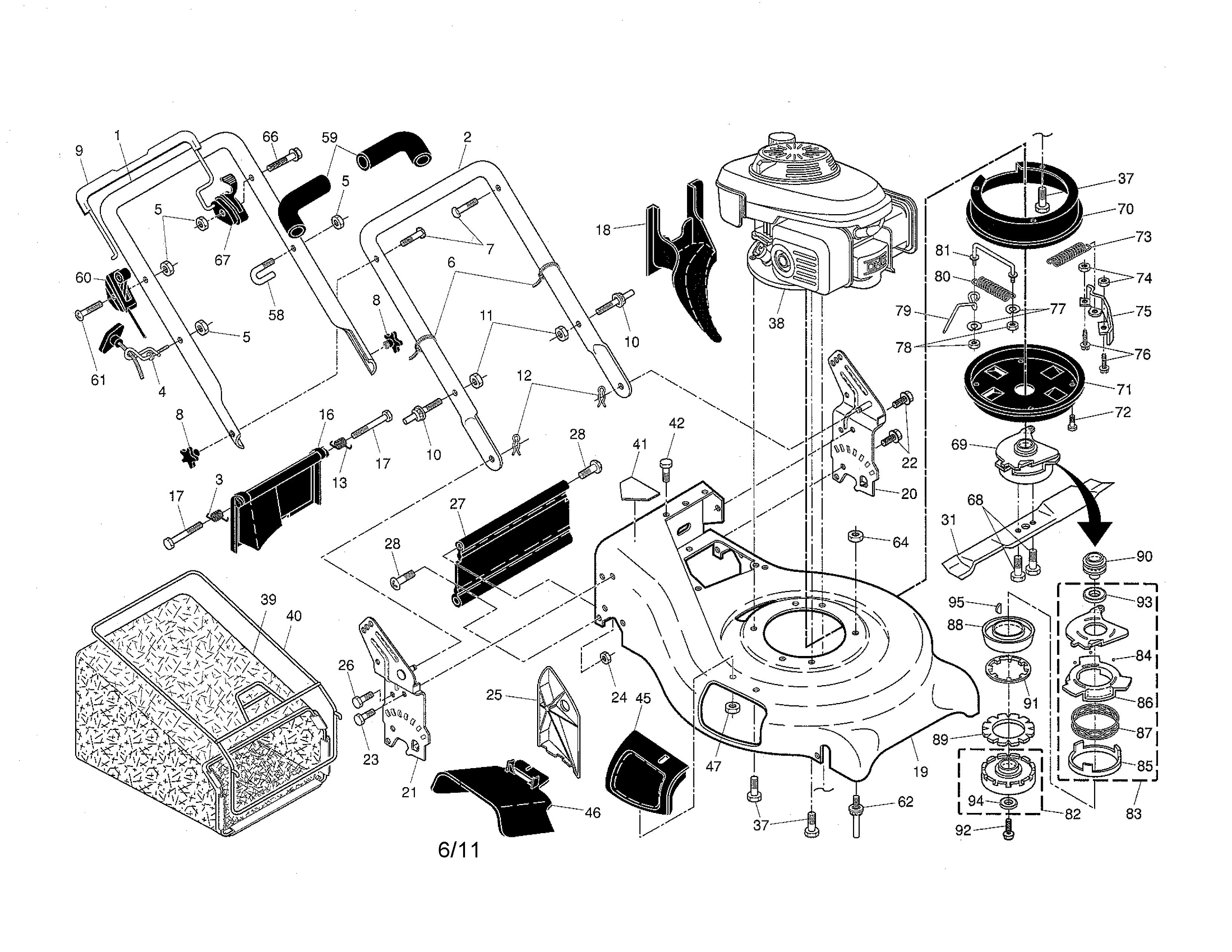 Husqvarna 96143006700 engine/housing/handle diagram