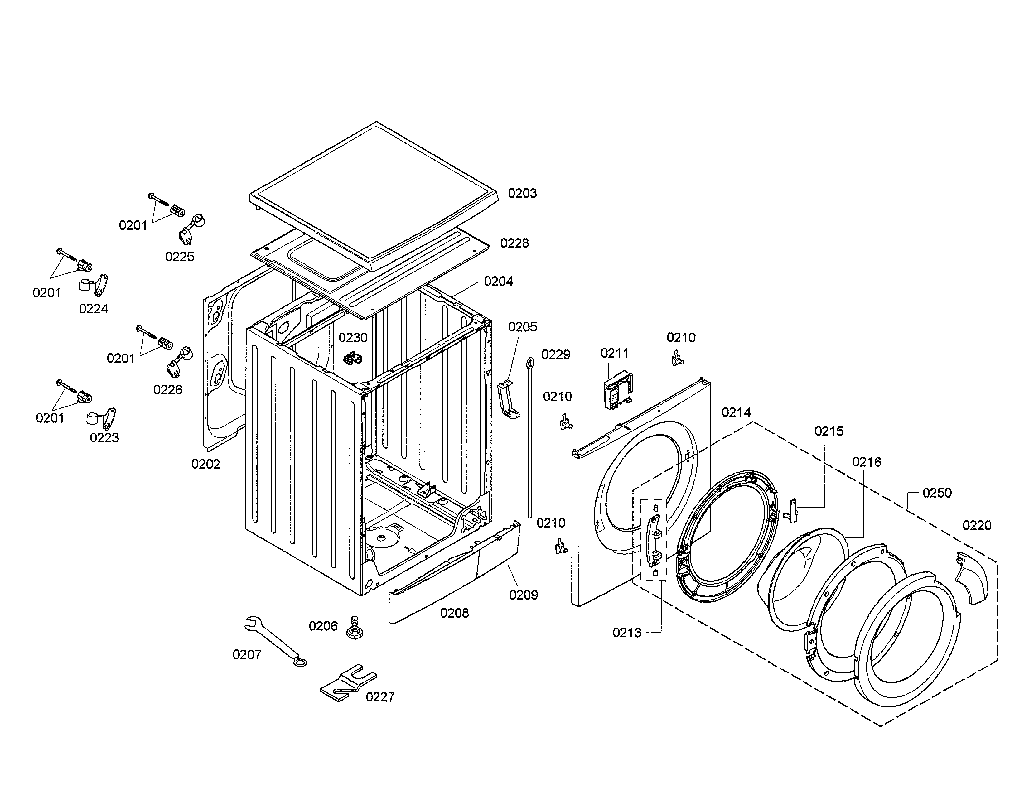 Bosch WAS20160UC/20 tub/front panel diagram