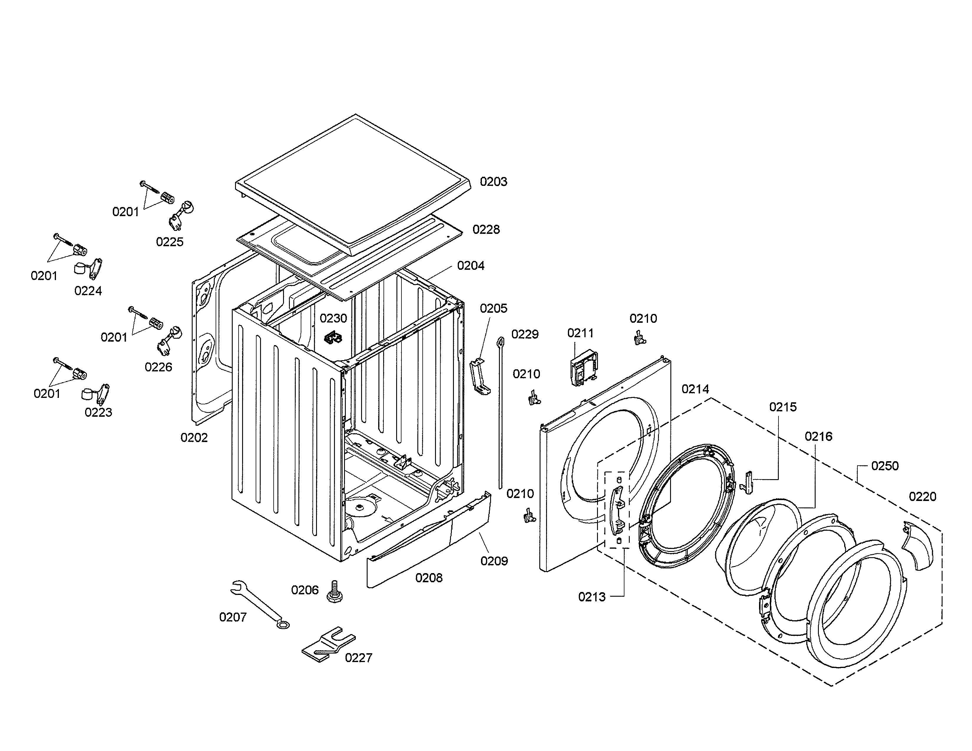 Bosch WAS20160UC/28 tub/front panel diagram