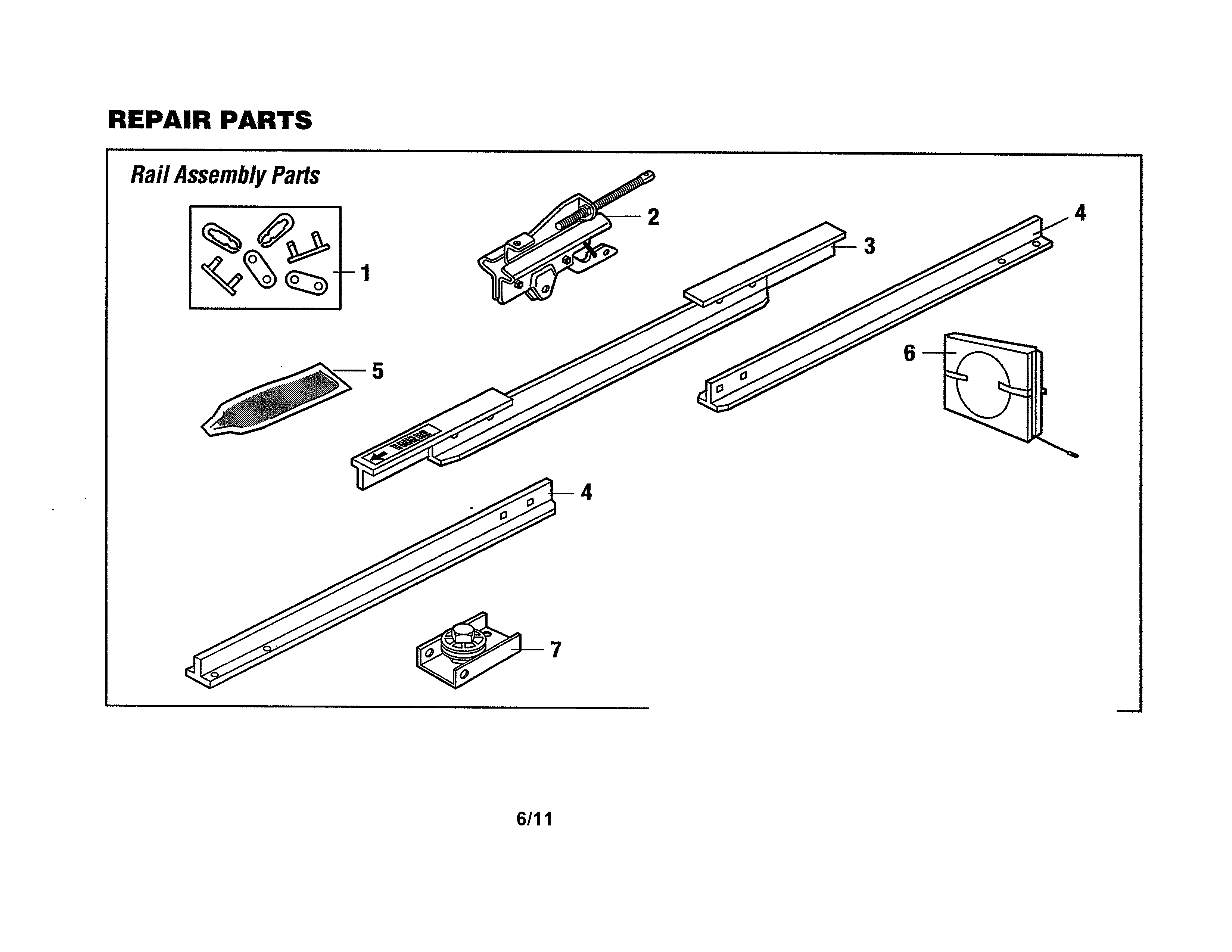Craftsman 139536481DM rail assembly parts diagram