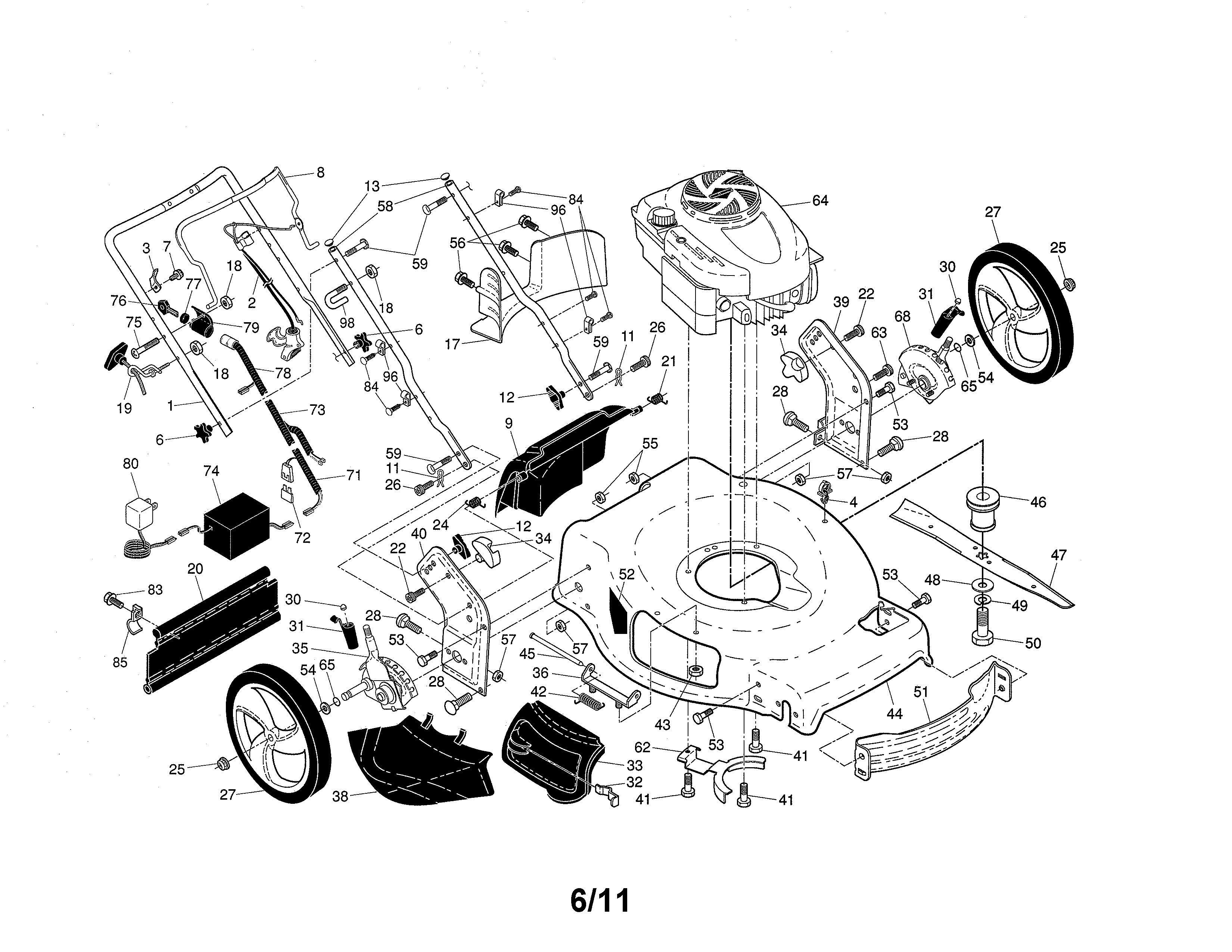 Craftsman 917370691 engine/housing/handle diagram