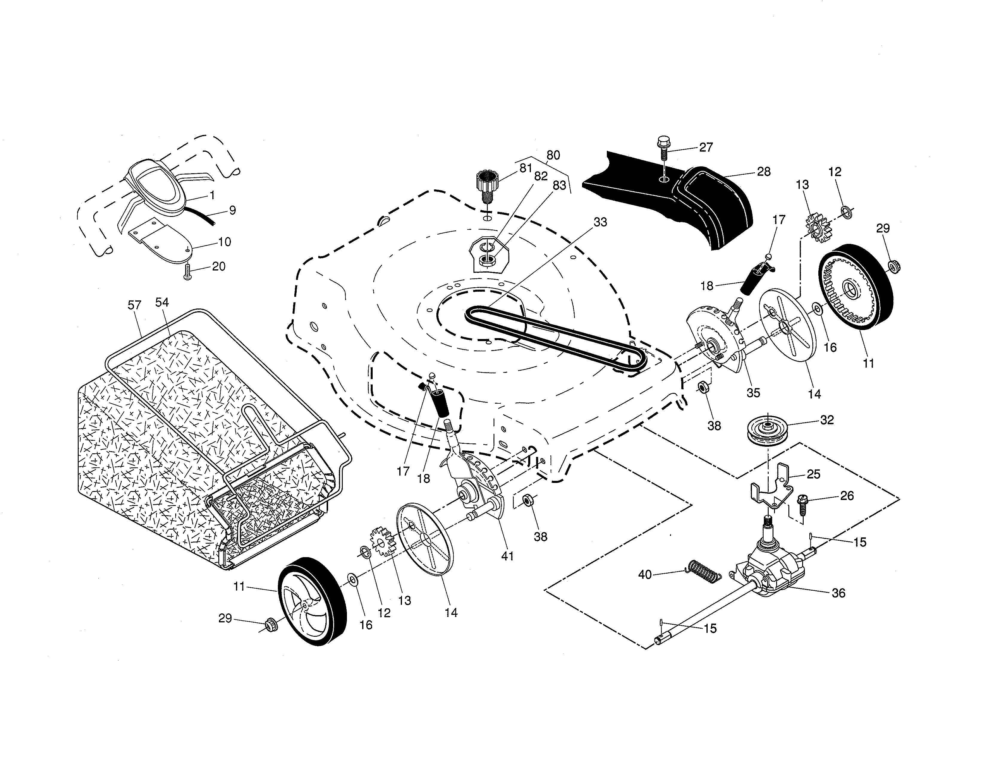 Craftsman 917370691 drive control/gear case/wheels diagram
