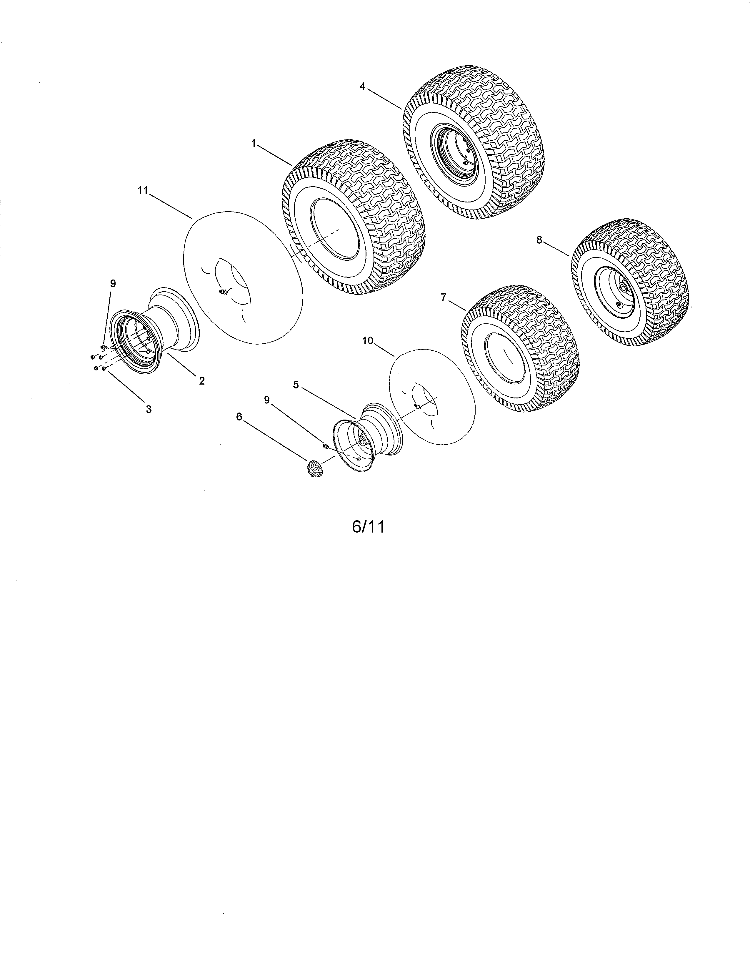 Toro 14AP80RP744 (1A136H30000 AND UP) front & rear wheel assembly diagram