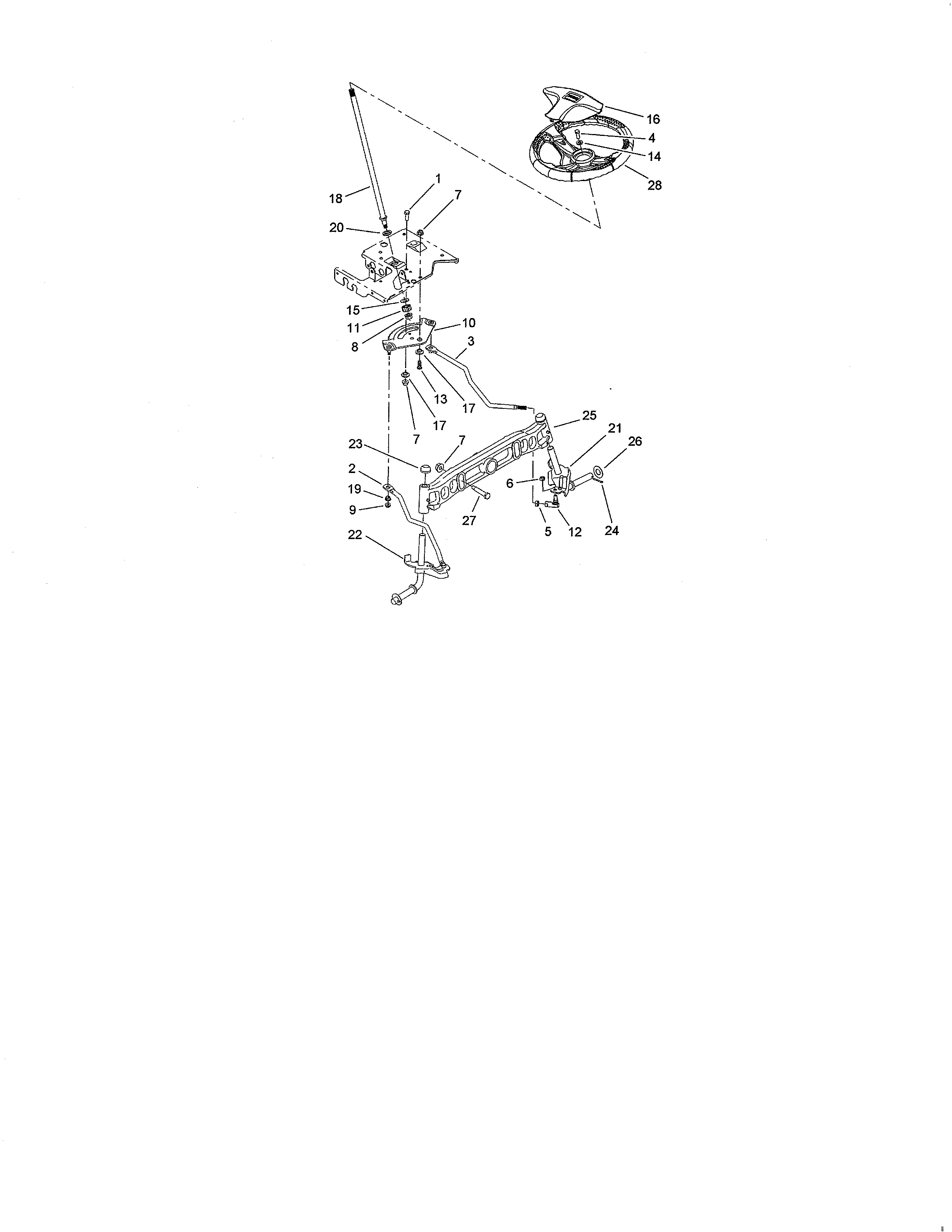 Toro 14AP80RP744 (1A136H30000 AND UP) steering shaft/front axle assembly diagram
