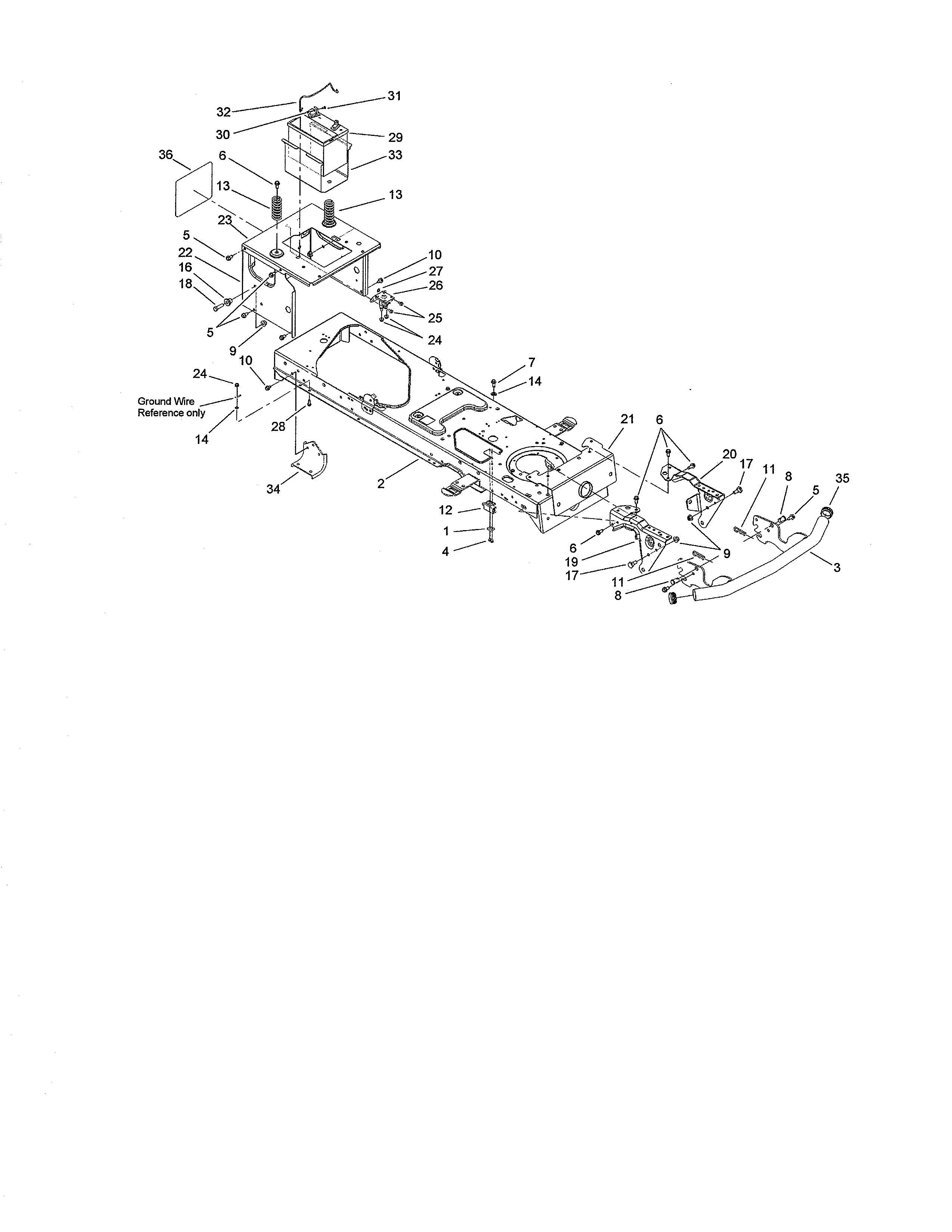 Toro 14AP80RP744 (1A136H30000 AND UP) frame & battery assembly diagram