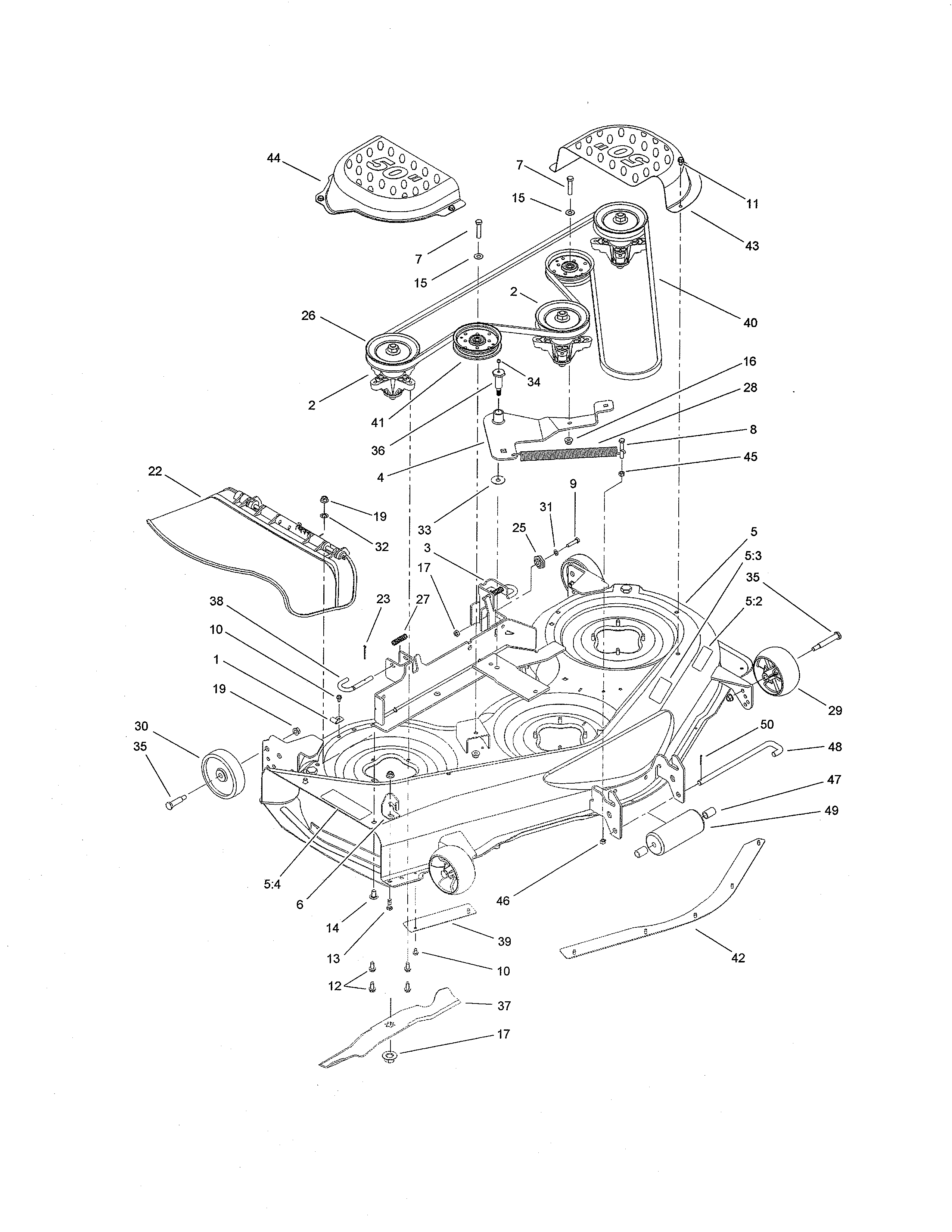 Toro 14AP80RP744 (1A136H30000 AND UP) deck assembly diagram