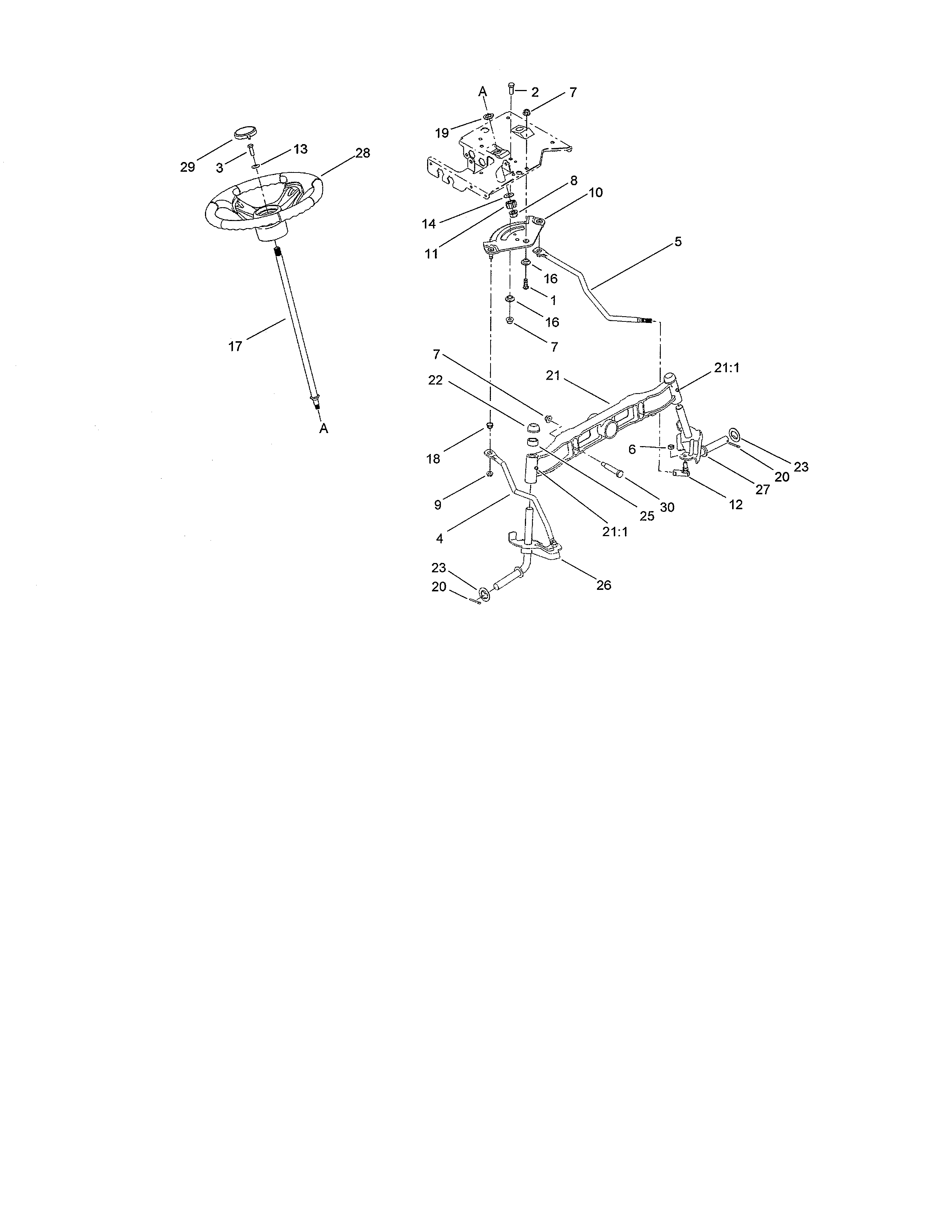 Toro 13AL60RG044 (1L107H10100 AND UP) steering shaft/front axle diagram