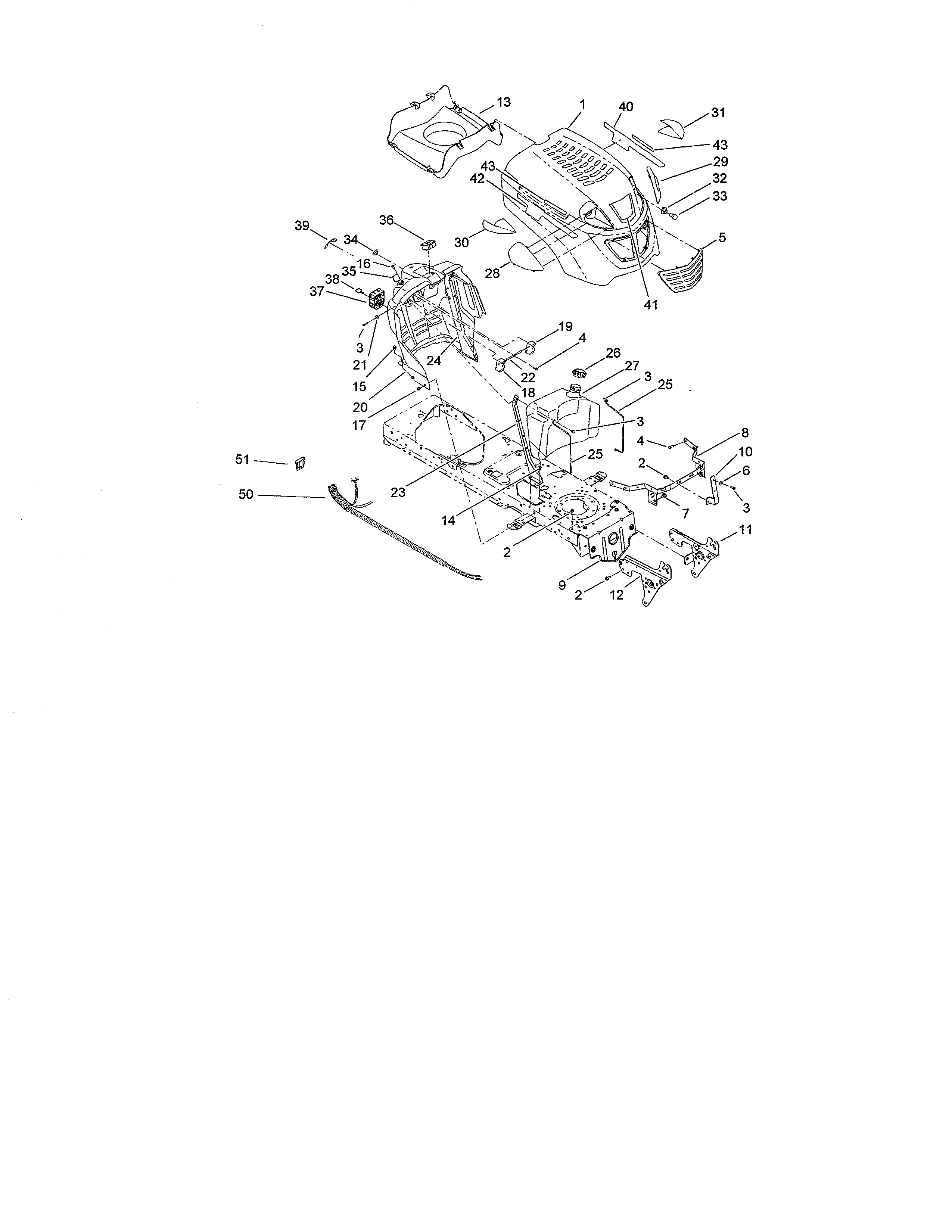 Toro 13AL60RG044 (1L107H10100 AND UP) fuel tank/hood/dash diagram