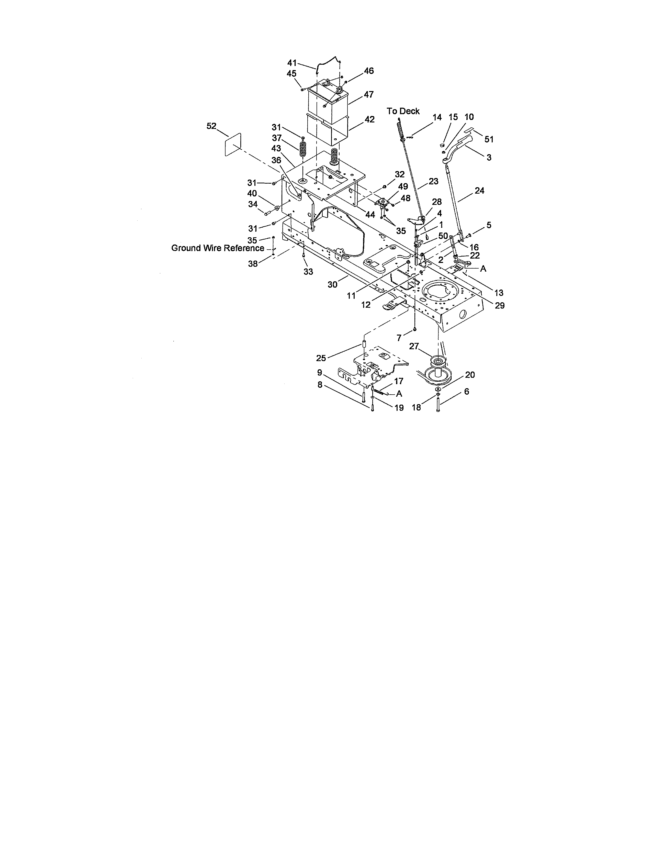 Toro 13AL60RG044 (1L107H10100 AND UP) frame/battery/pto engage diagram