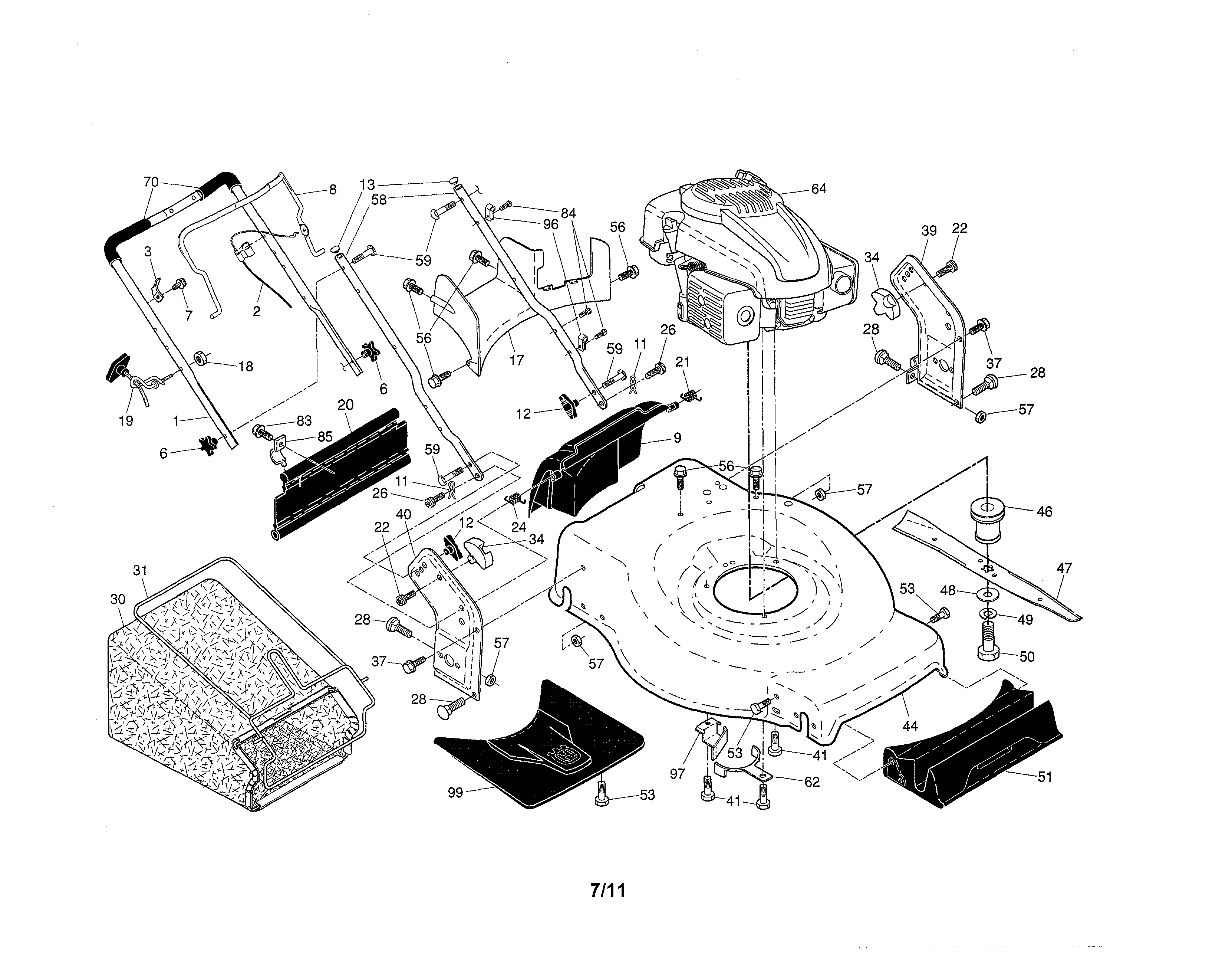 Husqvarna 917379130 engine/housing/handle diagram